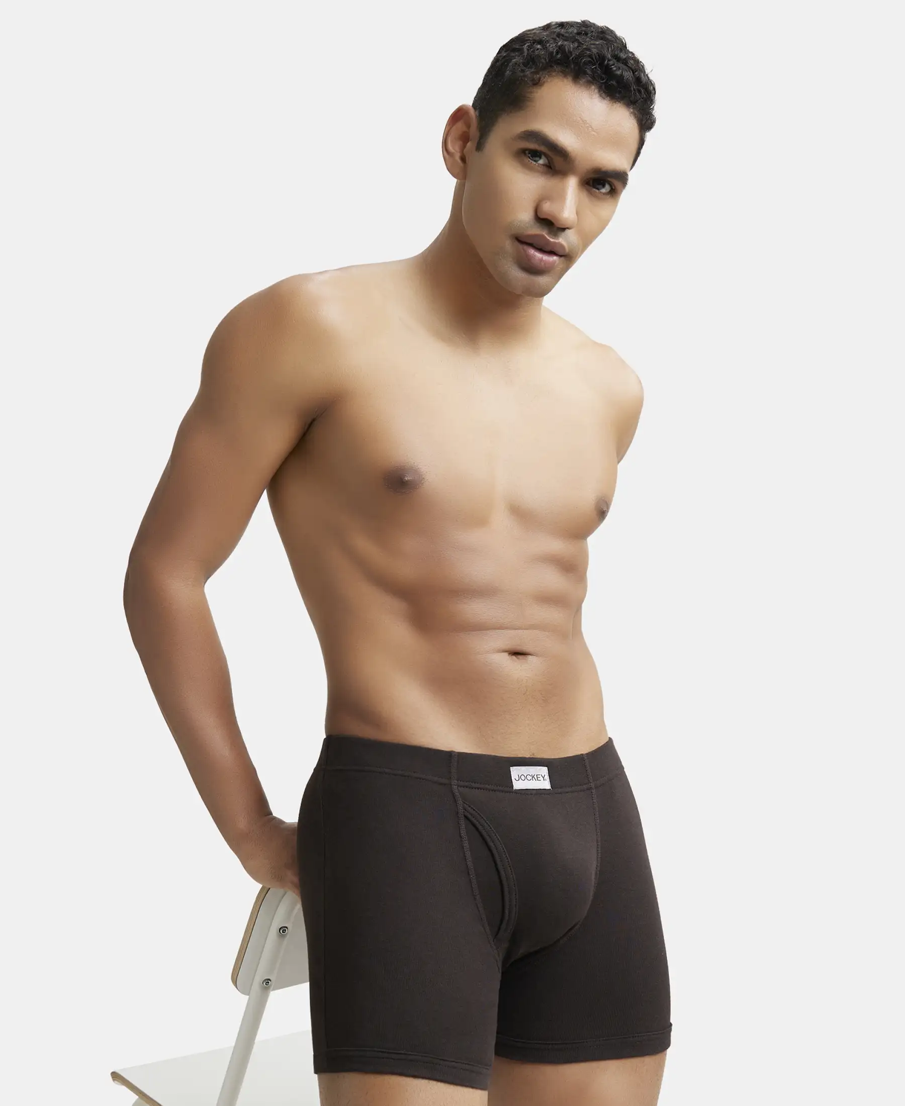 Super Combed Cotton Rib Solid Boxer Brief with Ultrasoft and Durable Waistband - Brown (Pack of 2) - Image 8