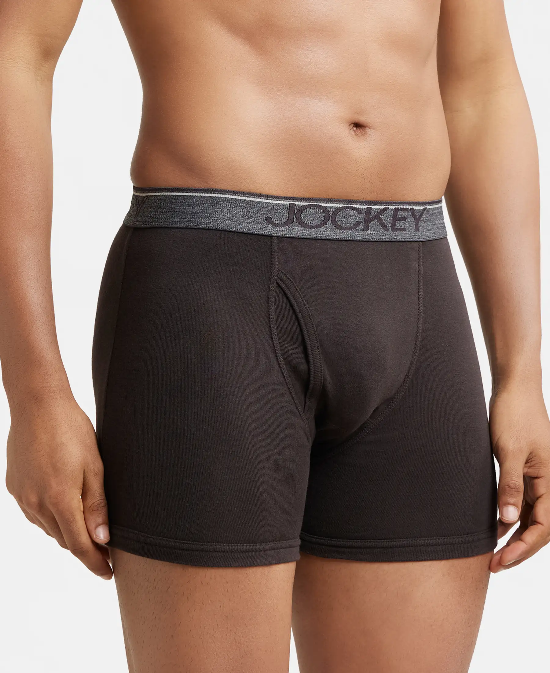 Super Combed Cotton Rib Solid Boxer Brief with Ultrasoft and Durable Waistband - Brown (Pack of 2) - Image 2