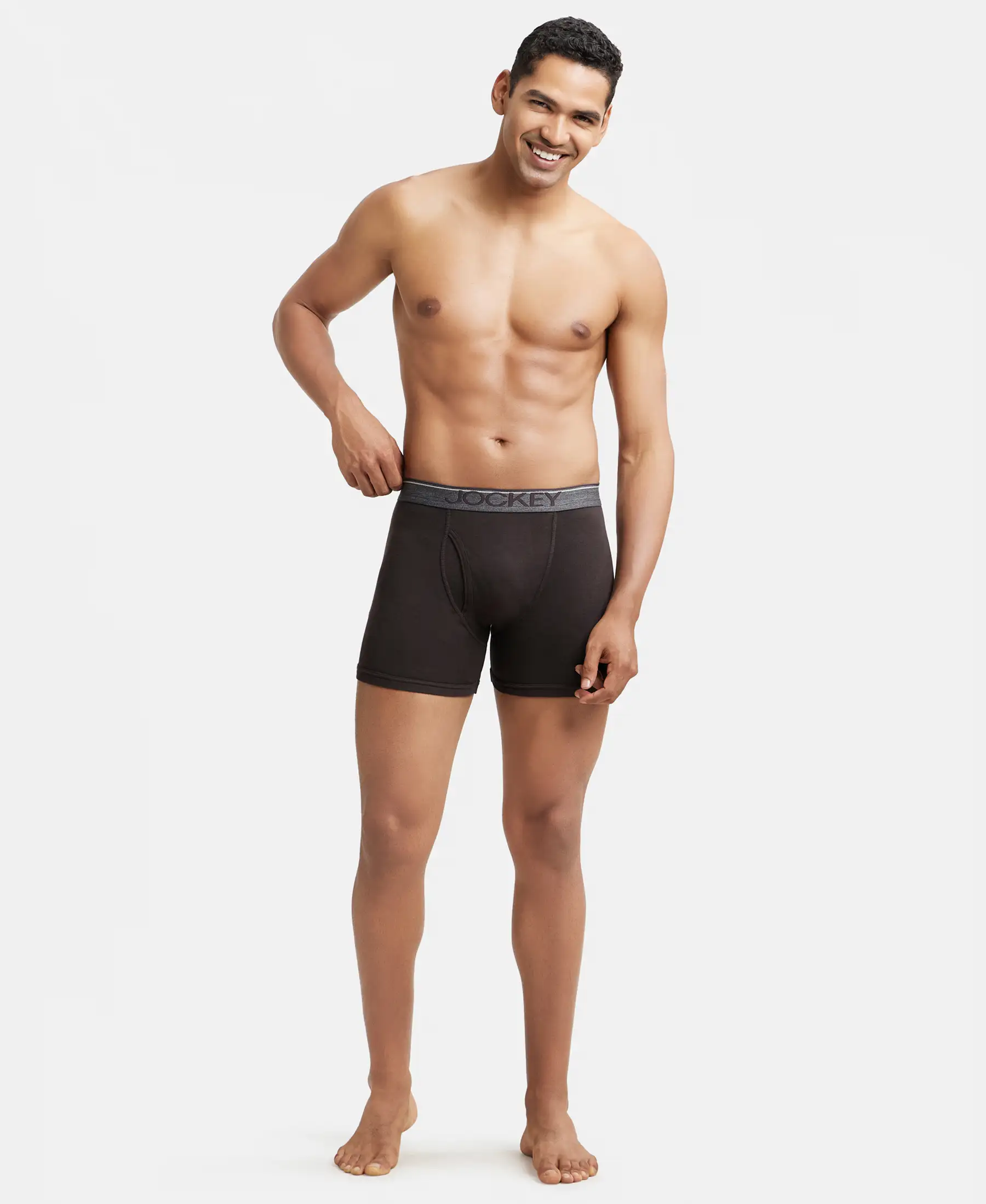 Super Combed Cotton Rib Solid Boxer Brief with Ultrasoft and Durable Waistband - Brown (Pack of 2) - Image 4
