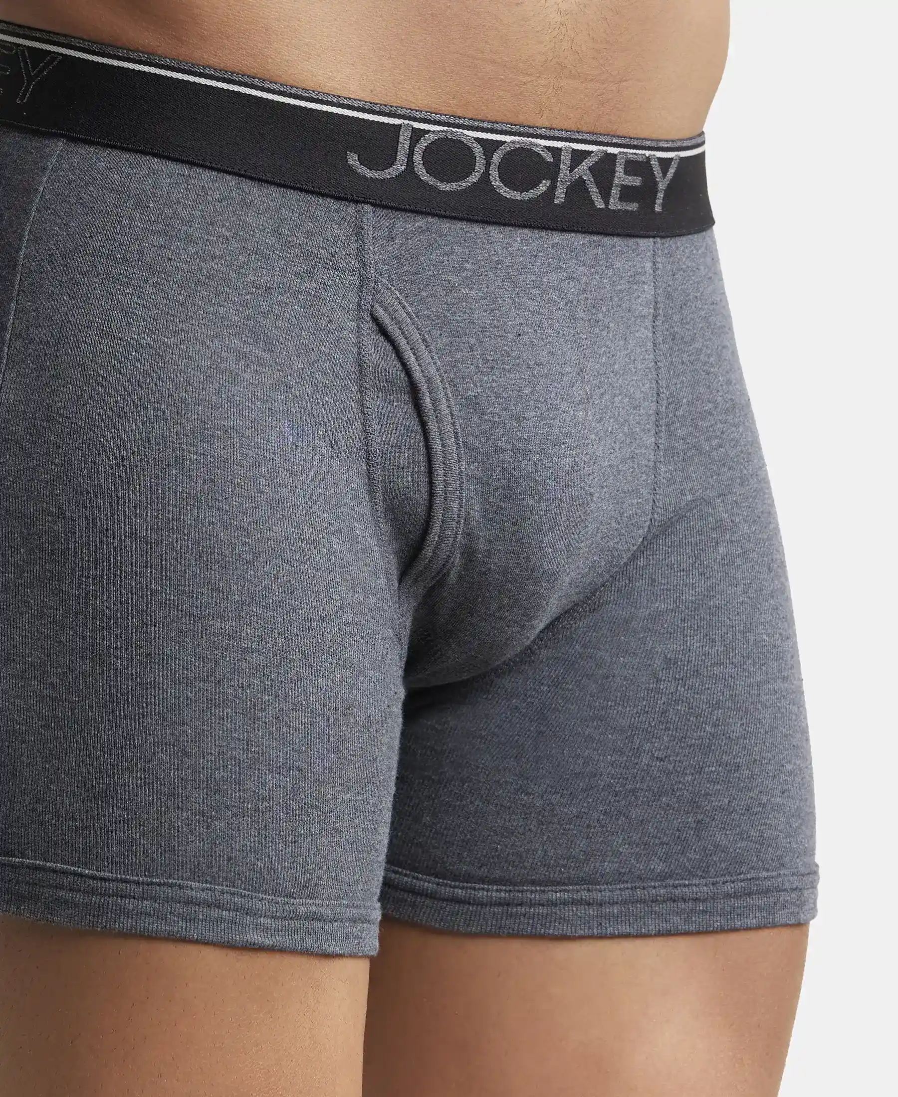 Super Combed Cotton Rib Solid Boxer Brief with Ultrasoft and Durable Waistband - Charcoal Melange - Image 6