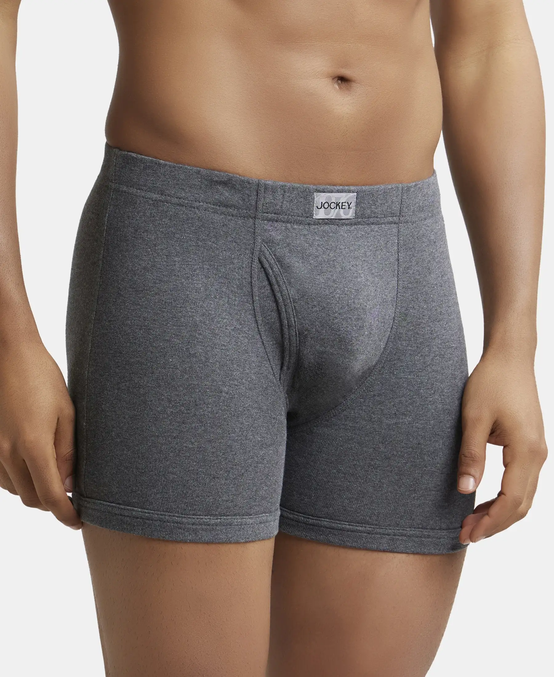 Super Combed Cotton Rib Solid Boxer Brief with Ultrasoft and Durable Waistband - Charcoal Melange (Pack of 2) - Image 2