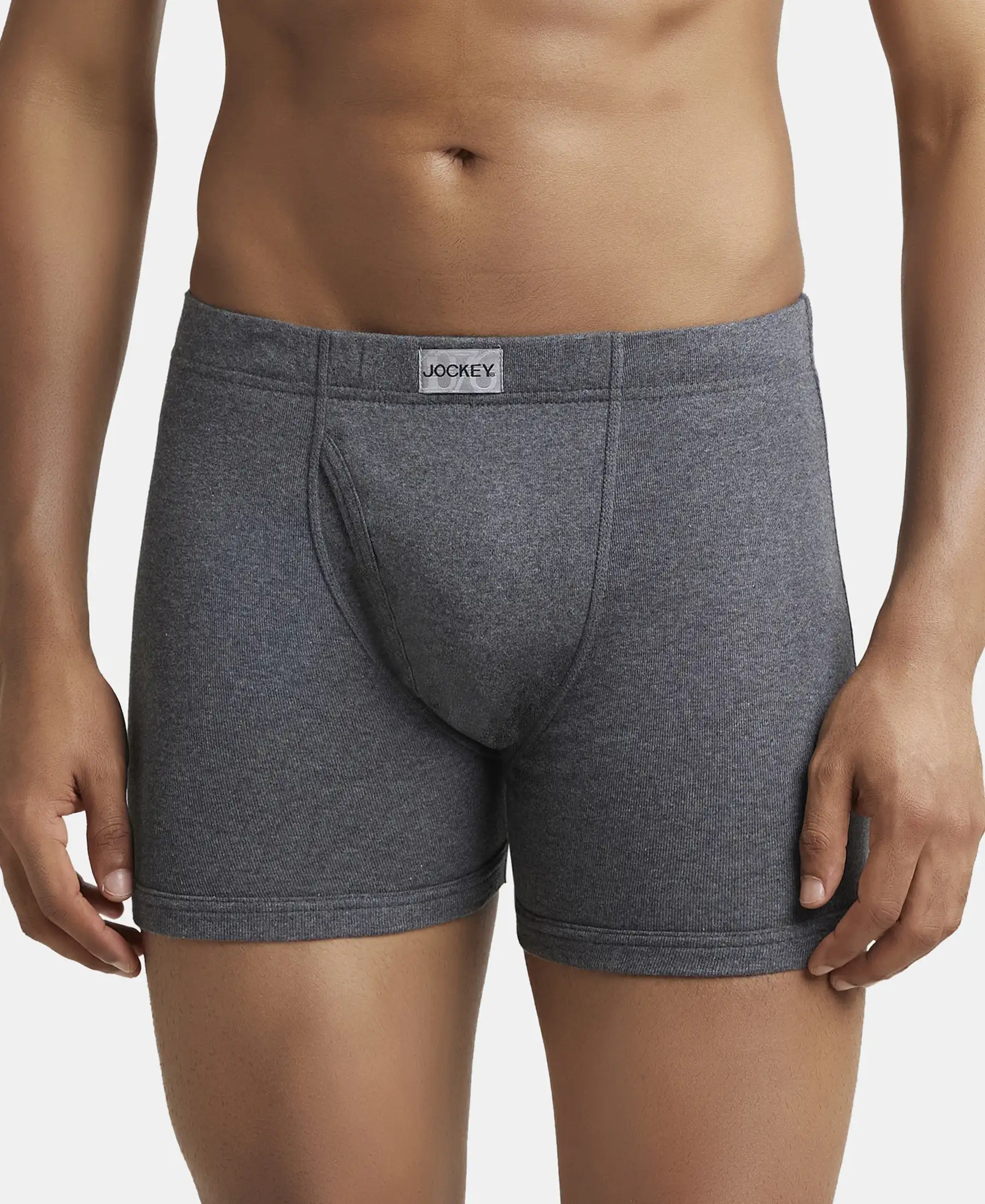 Super Combed Cotton Rib Solid Boxer Brief with Ultrasoft and Durable Waistband - Charcoal Melange (Pack of 2) - Image 7