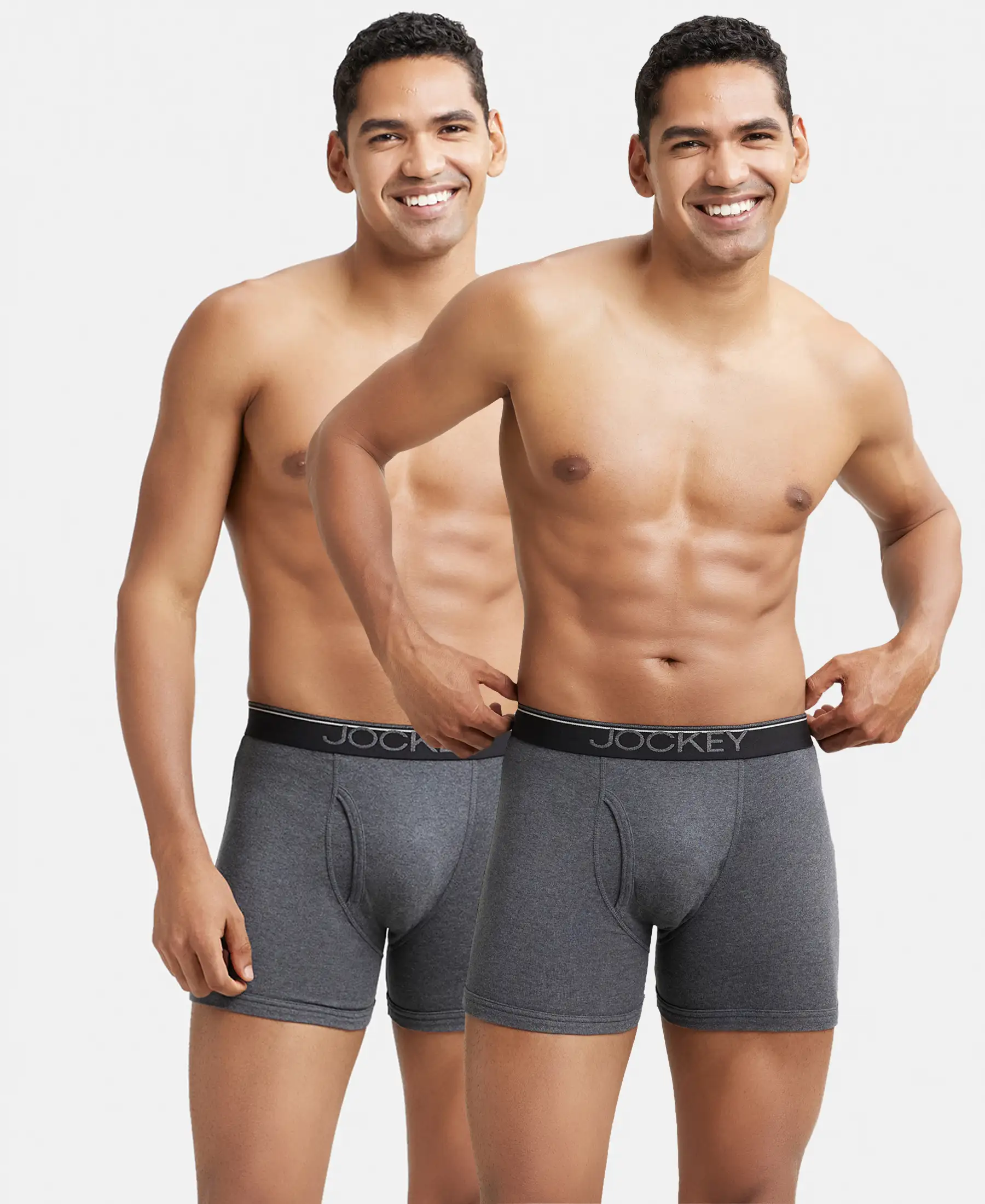 Super Combed Cotton Rib Solid Boxer Brief with Ultrasoft and Durable Waistband - Charcoal Melange (Pack of 2) - Image 5