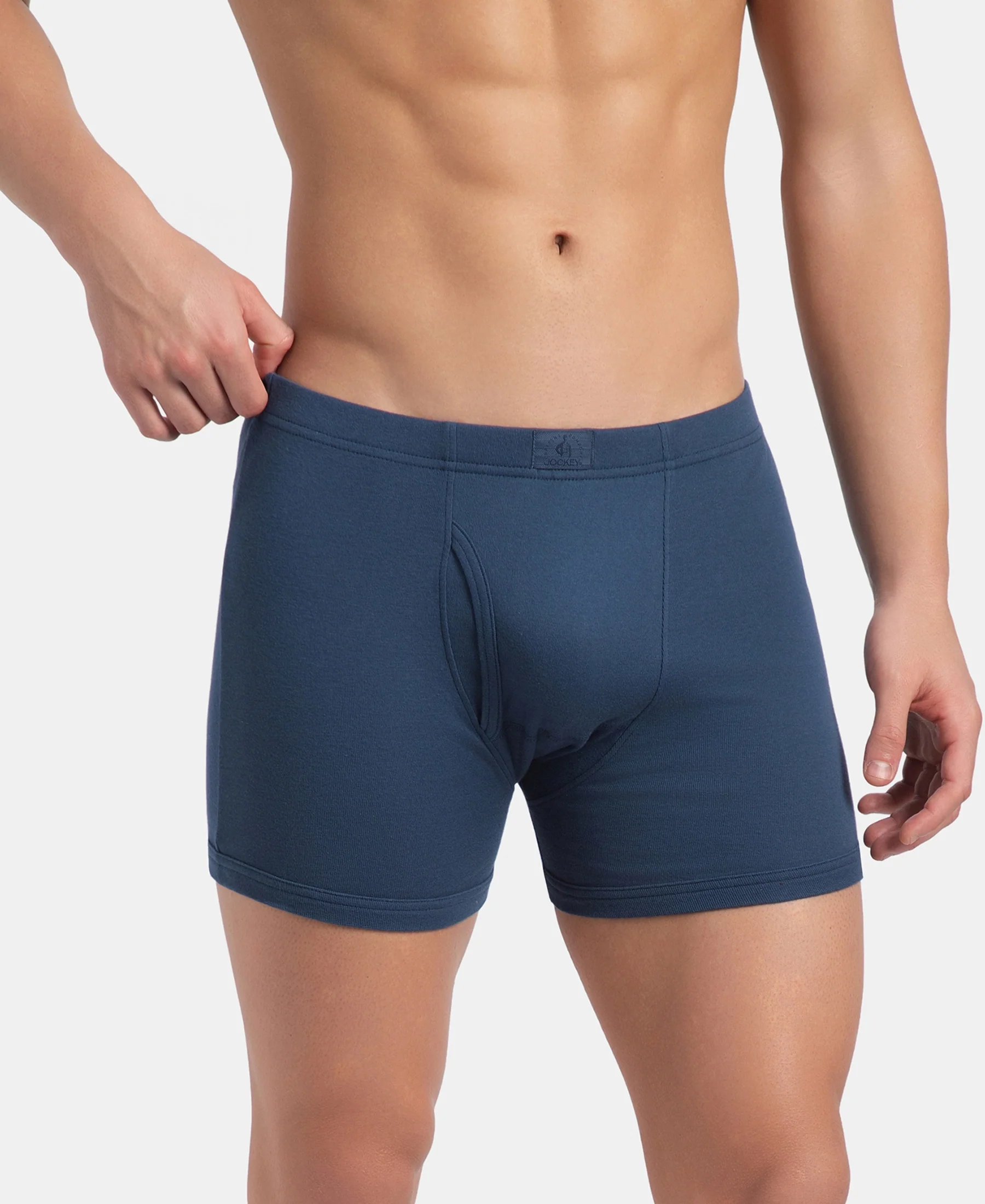 Super Combed Cotton Rib Solid Boxer Brief with Ultrasoft and Durable Waistband - Dark Denim - Image 2