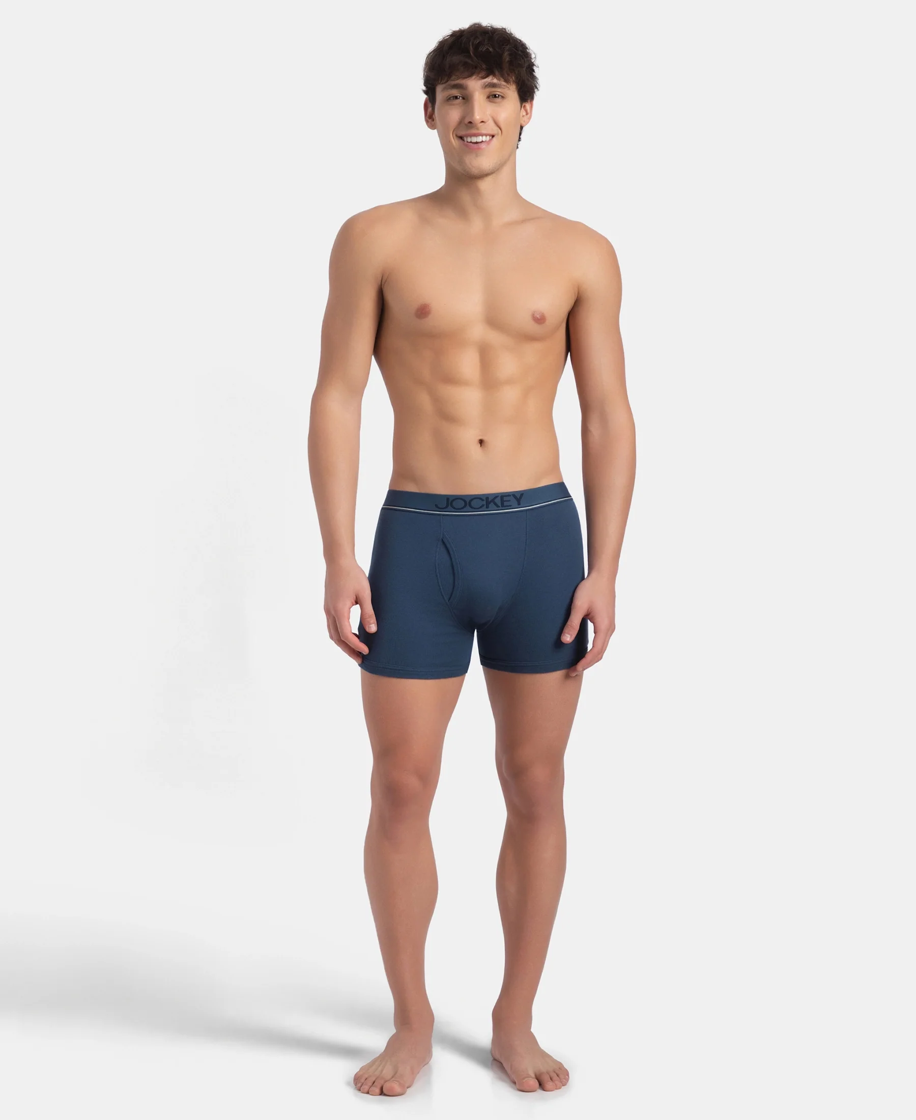 Super Combed Cotton Rib Solid Boxer Brief with Ultrasoft and Durable Waistband - Dark Denim - Image 4