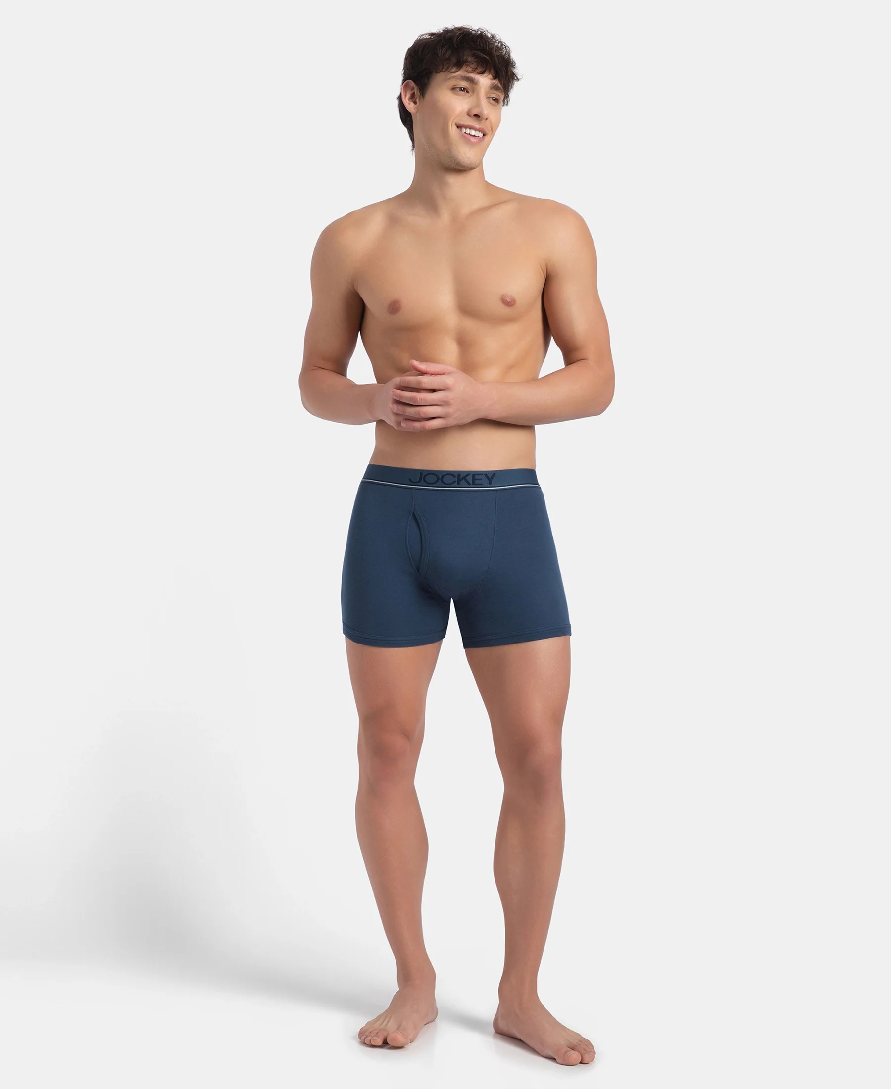 Super Combed Cotton Rib Solid Boxer Brief with Ultrasoft and Durable Waistband - Dark Denim - Image 6