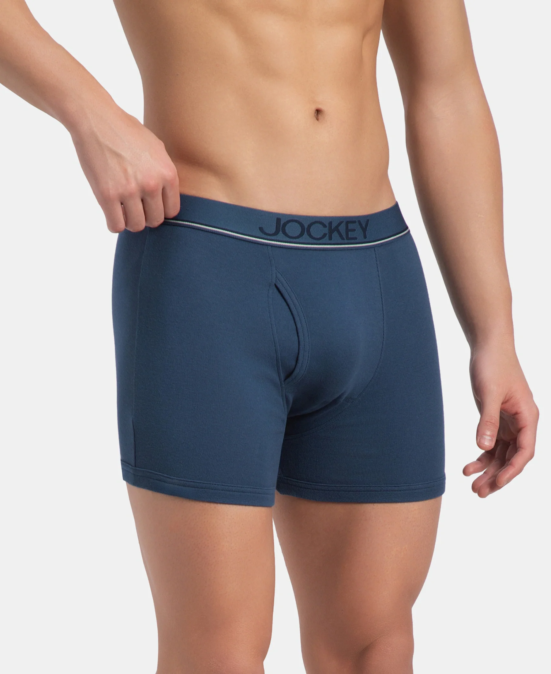 Super Combed Cotton Rib Solid Boxer Brief with Ultrasoft and Durable Waistband - Dark Denim (Pack of 2) - Image 2
