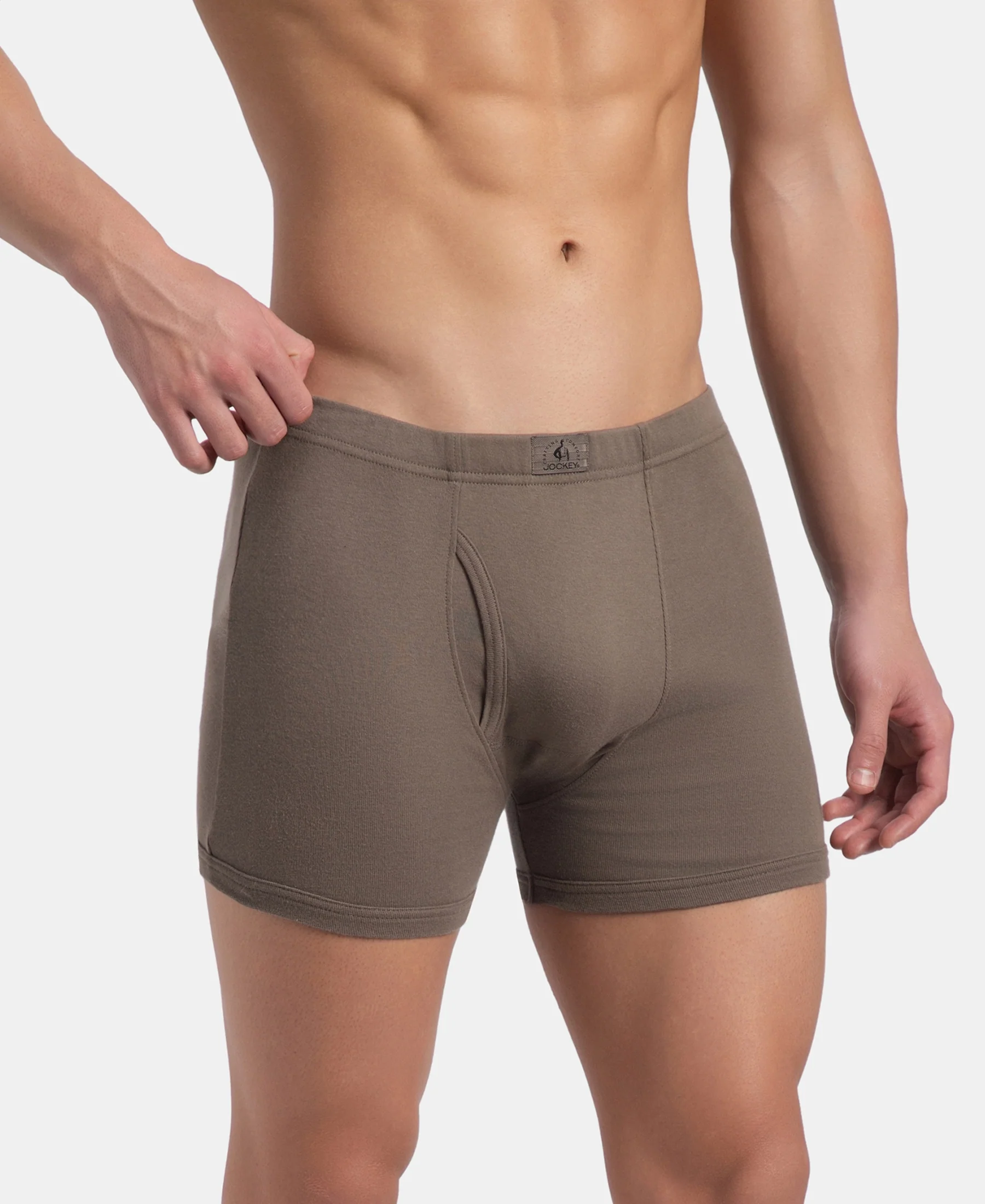 Super Combed Cotton Rib Solid Boxer Brief with Ultrasoft and Durable Waistband - Dark Khaki - Image 2