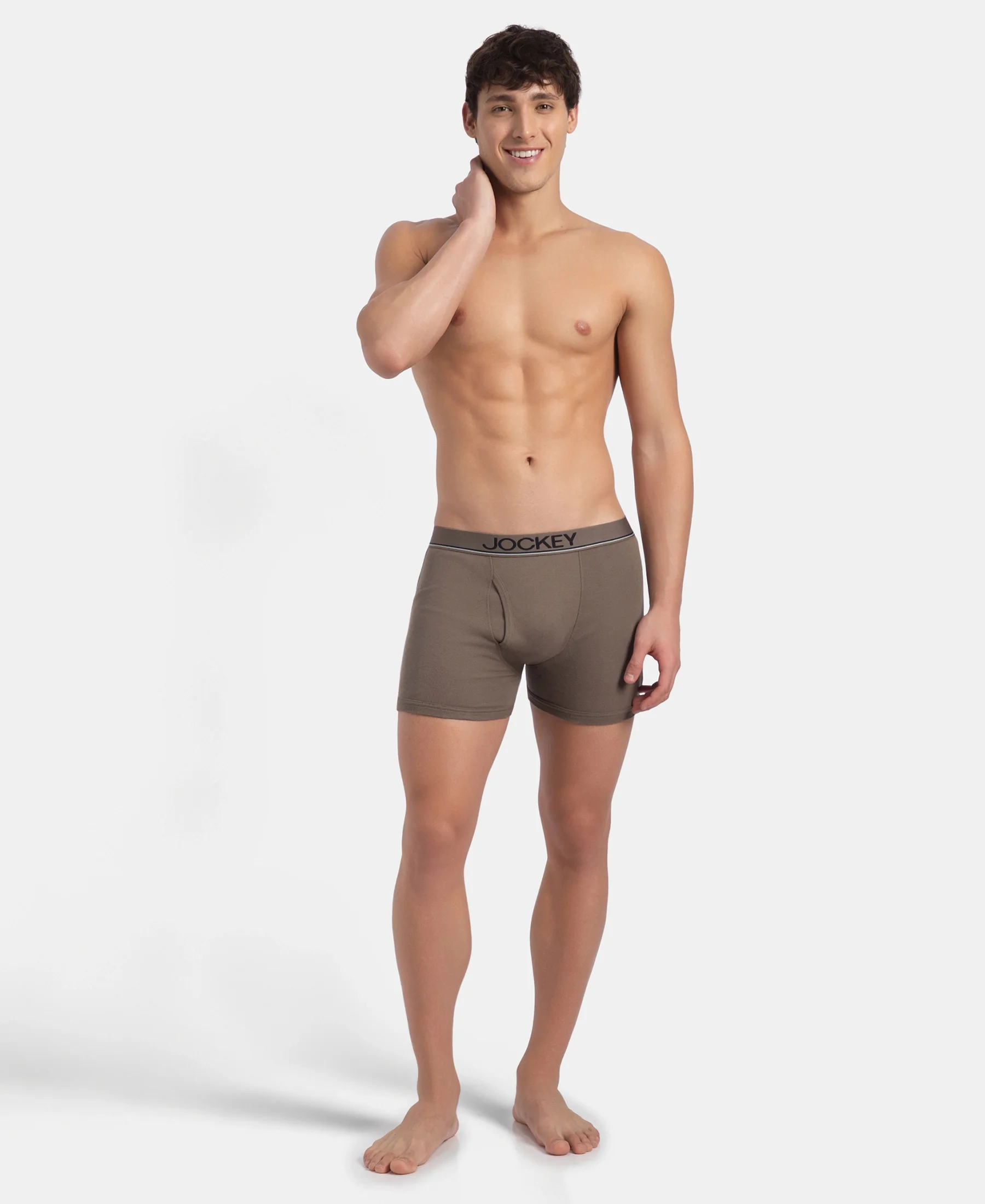 Super Combed Cotton Rib Solid Boxer Brief with Ultrasoft and Durable Waistband - Dark Khaki - Image 4