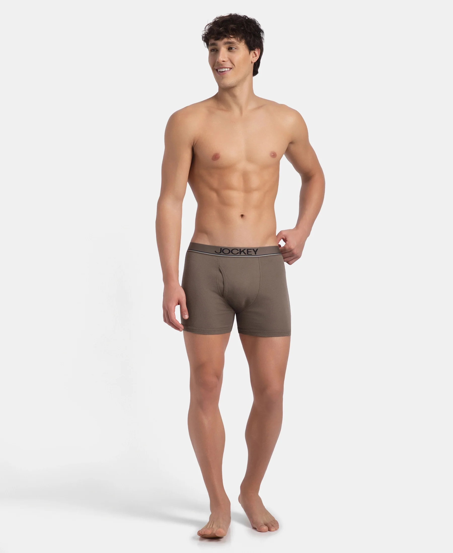 Super Combed Cotton Rib Solid Boxer Brief with Ultrasoft and Durable Waistband - Dark Khaki - Image 6