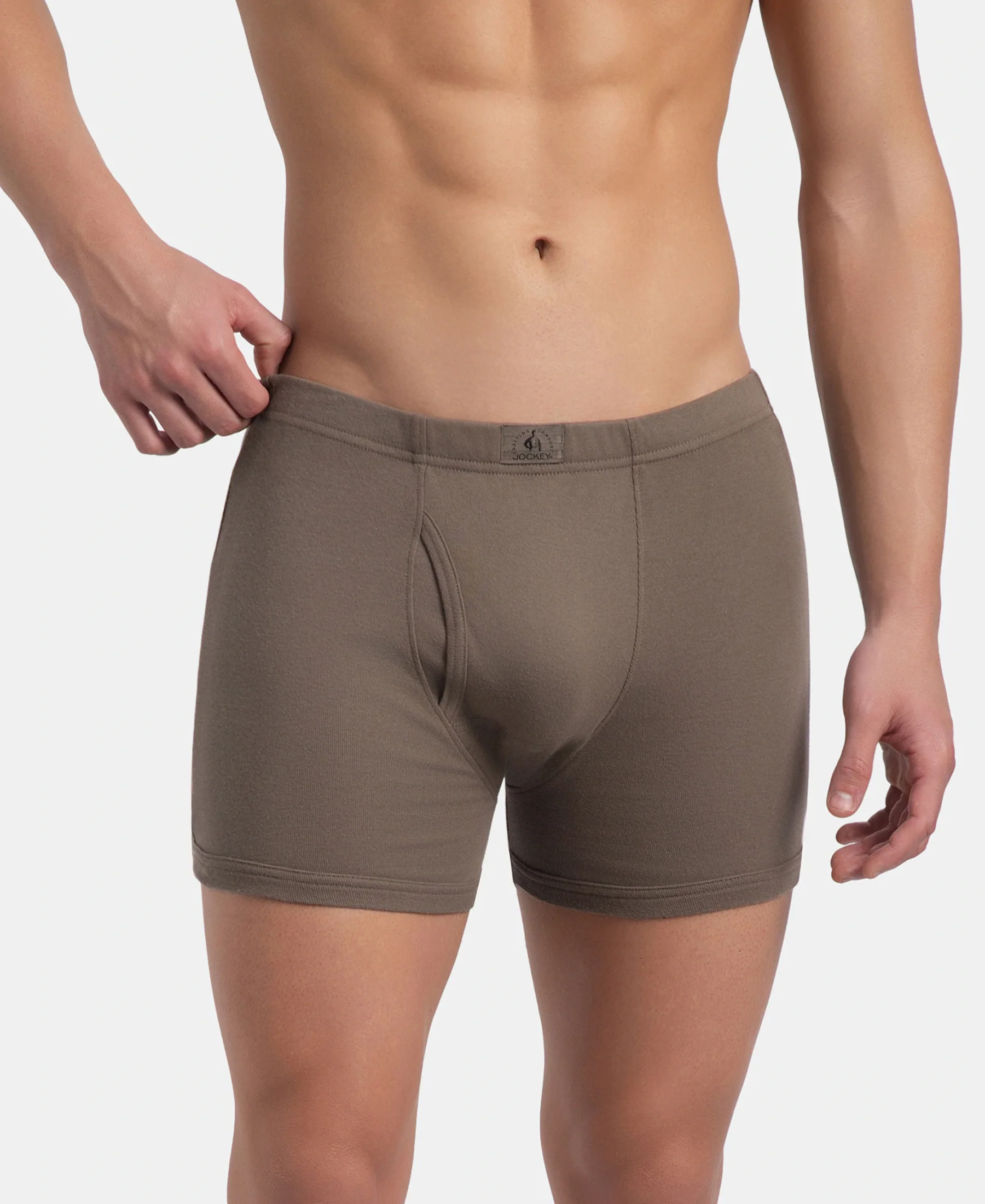 Super Combed Cotton Rib Solid Boxer Brief with Ultrasoft and Durable Waistband - Dark Khaki (Pack of 2) - Image 2