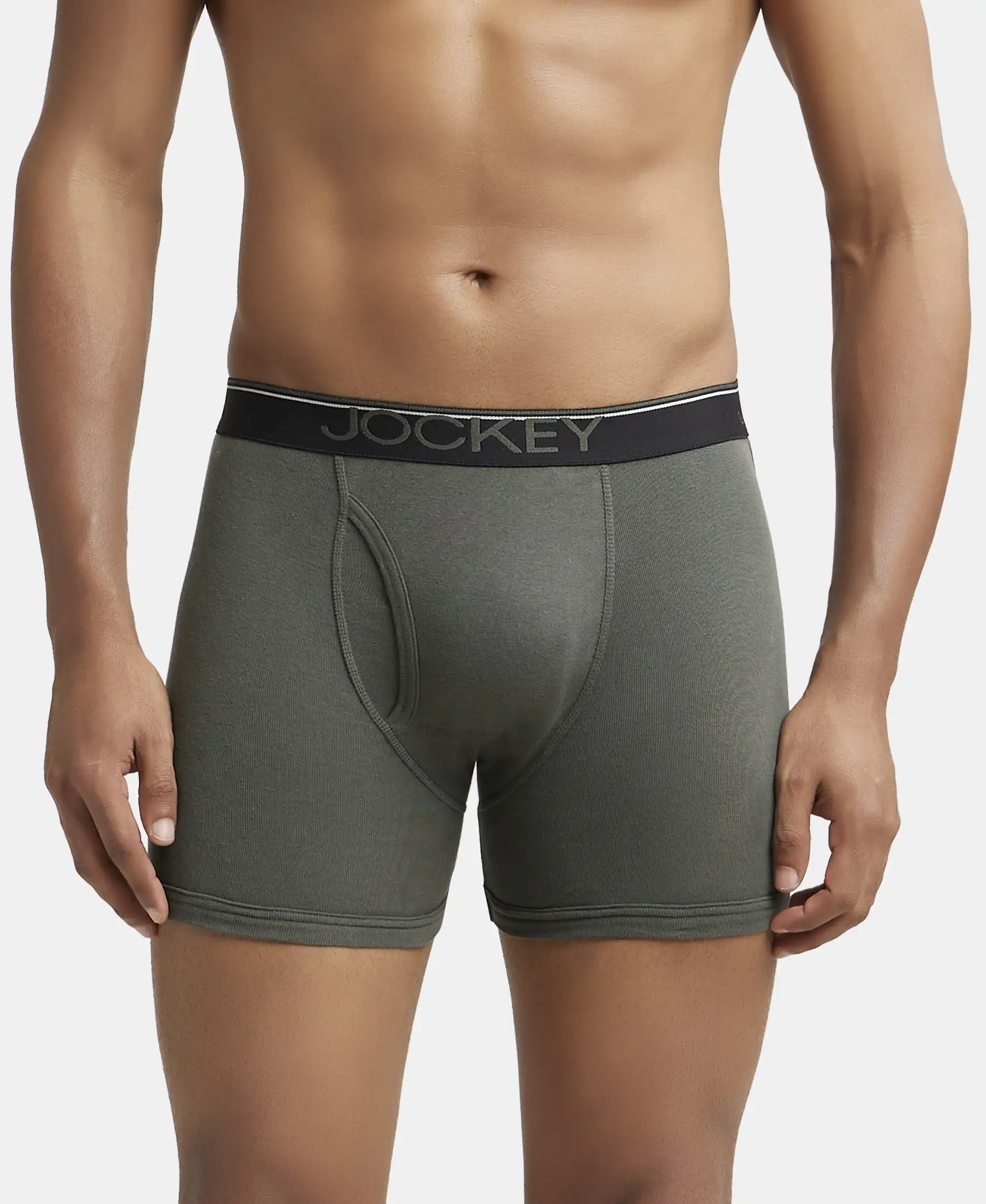 Super Combed Cotton Rib Solid Boxer Brief with Ultrasoft and Durable Waistband - Deep Olive