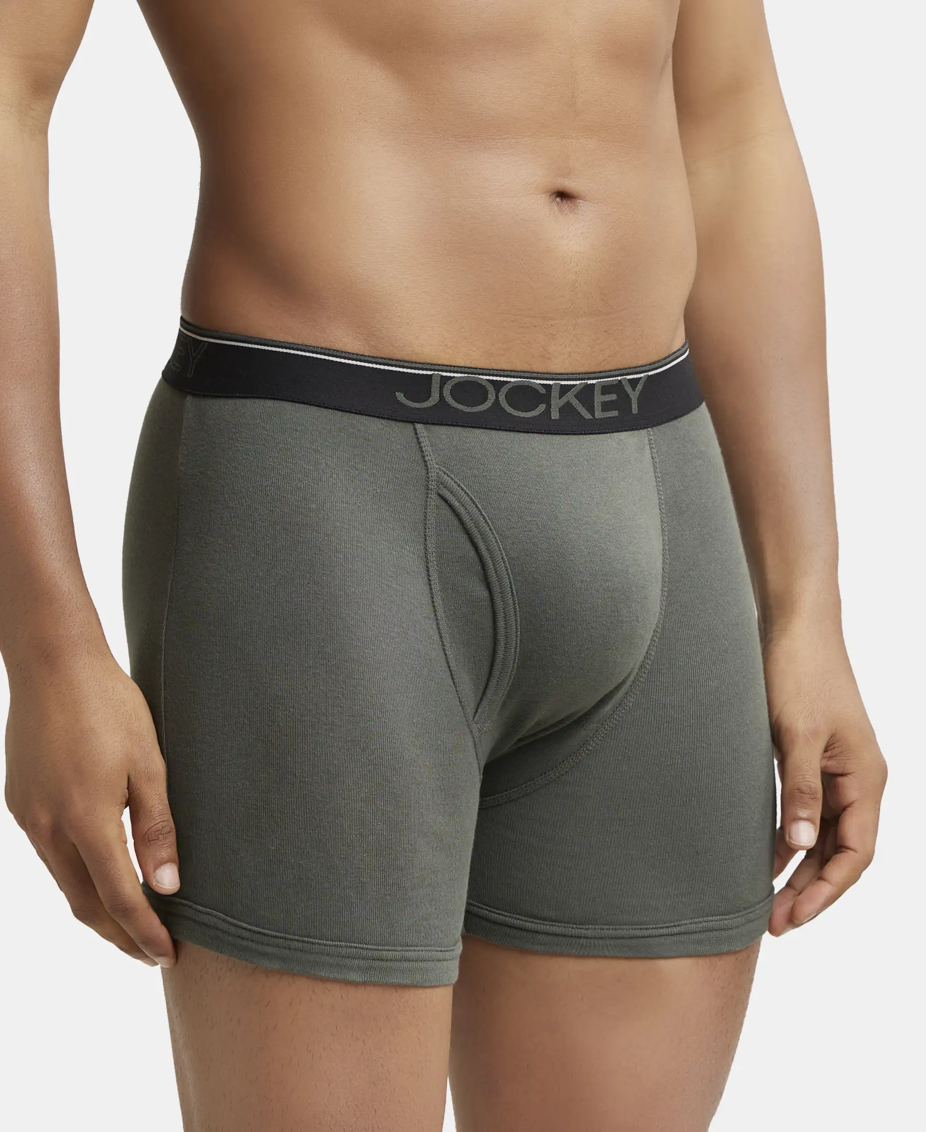 Super Combed Cotton Rib Solid Boxer Brief with Ultrasoft and Durable Waistband - Deep Olive - Image 2