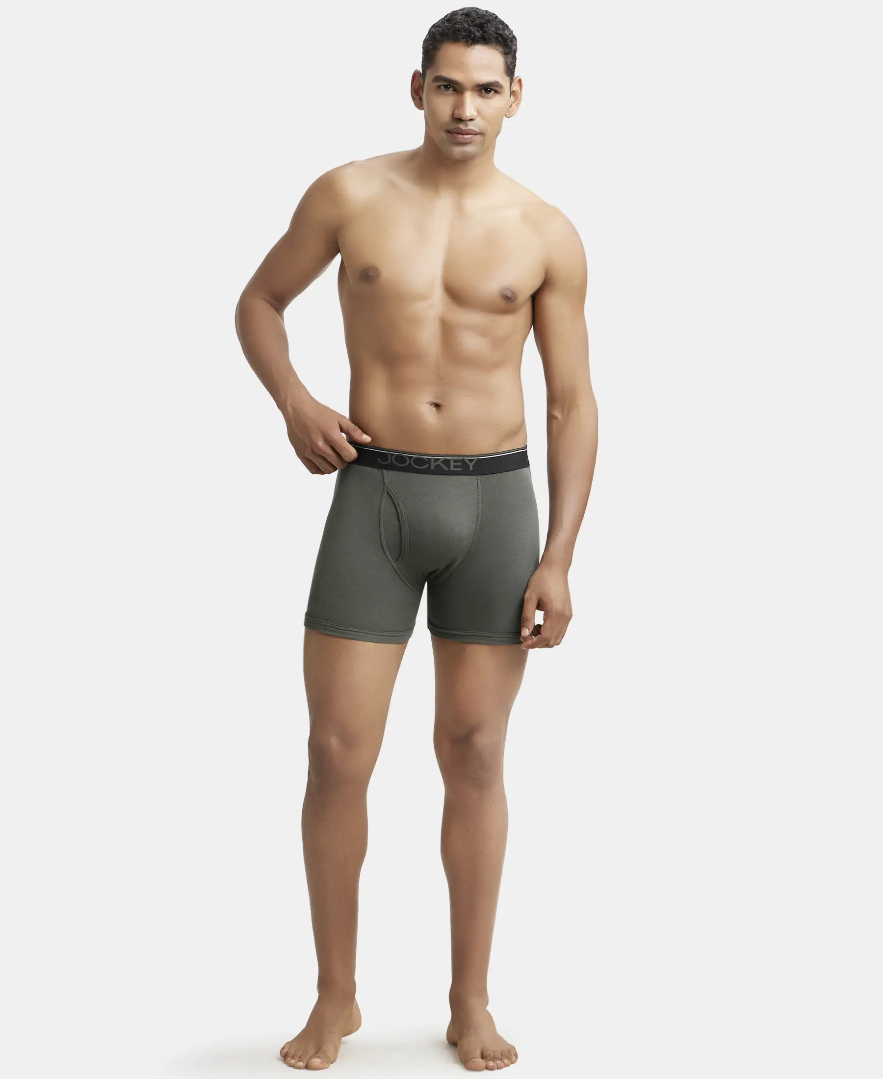 Super Combed Cotton Rib Solid Boxer Brief with Ultrasoft and Durable Waistband - Deep Olive - Image 4