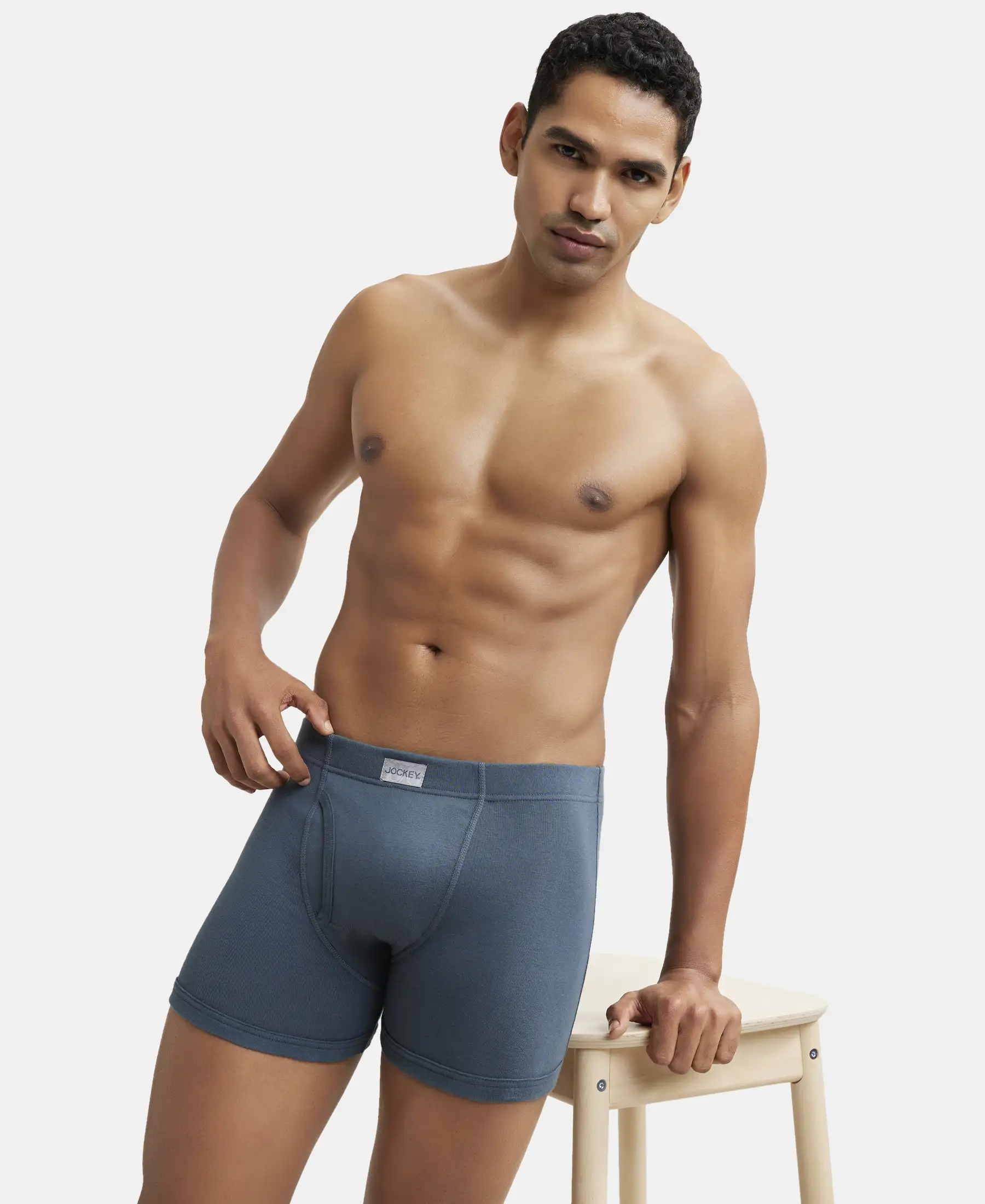 Super Combed Cotton Rib Solid Boxer Brief with Ultrasoft and Durable Waistband - Deep Slate - Image 5