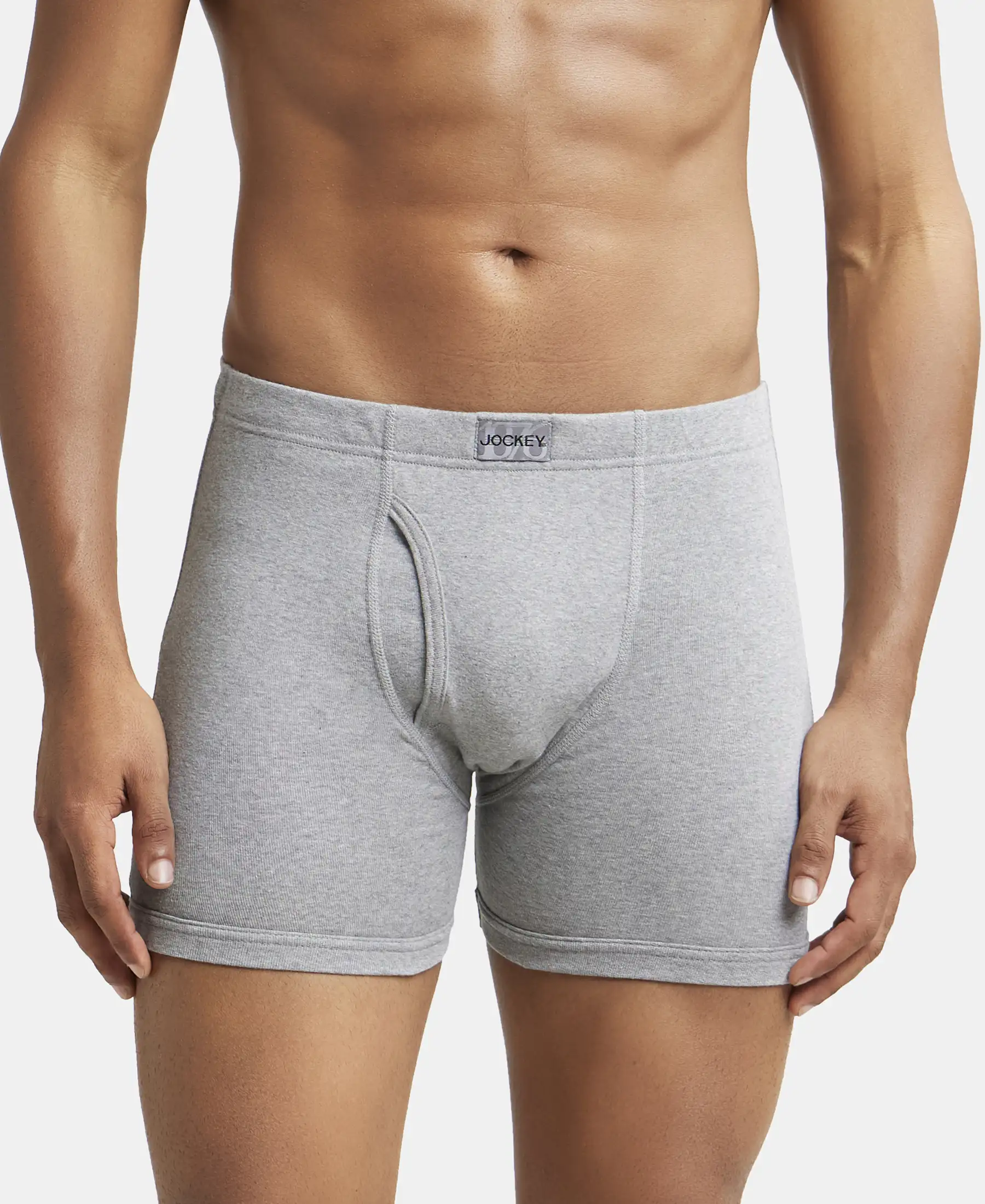 Super Combed Cotton Rib Solid Boxer Brief with Ultrasoft and Durable Waistband - Grey Melange