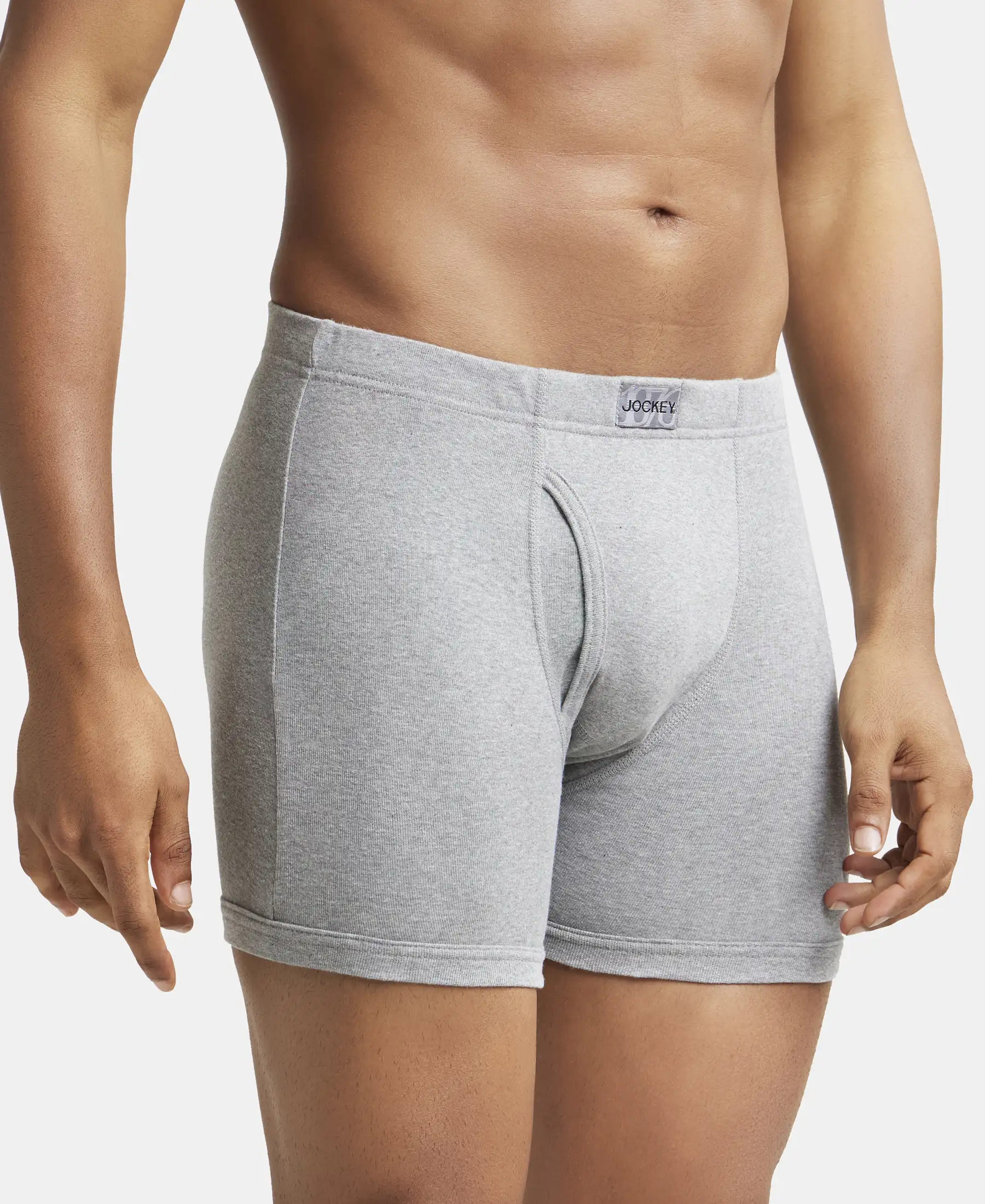 Super Combed Cotton Rib Solid Boxer Brief with Ultrasoft and Durable Waistband - Grey Melange - Image 2