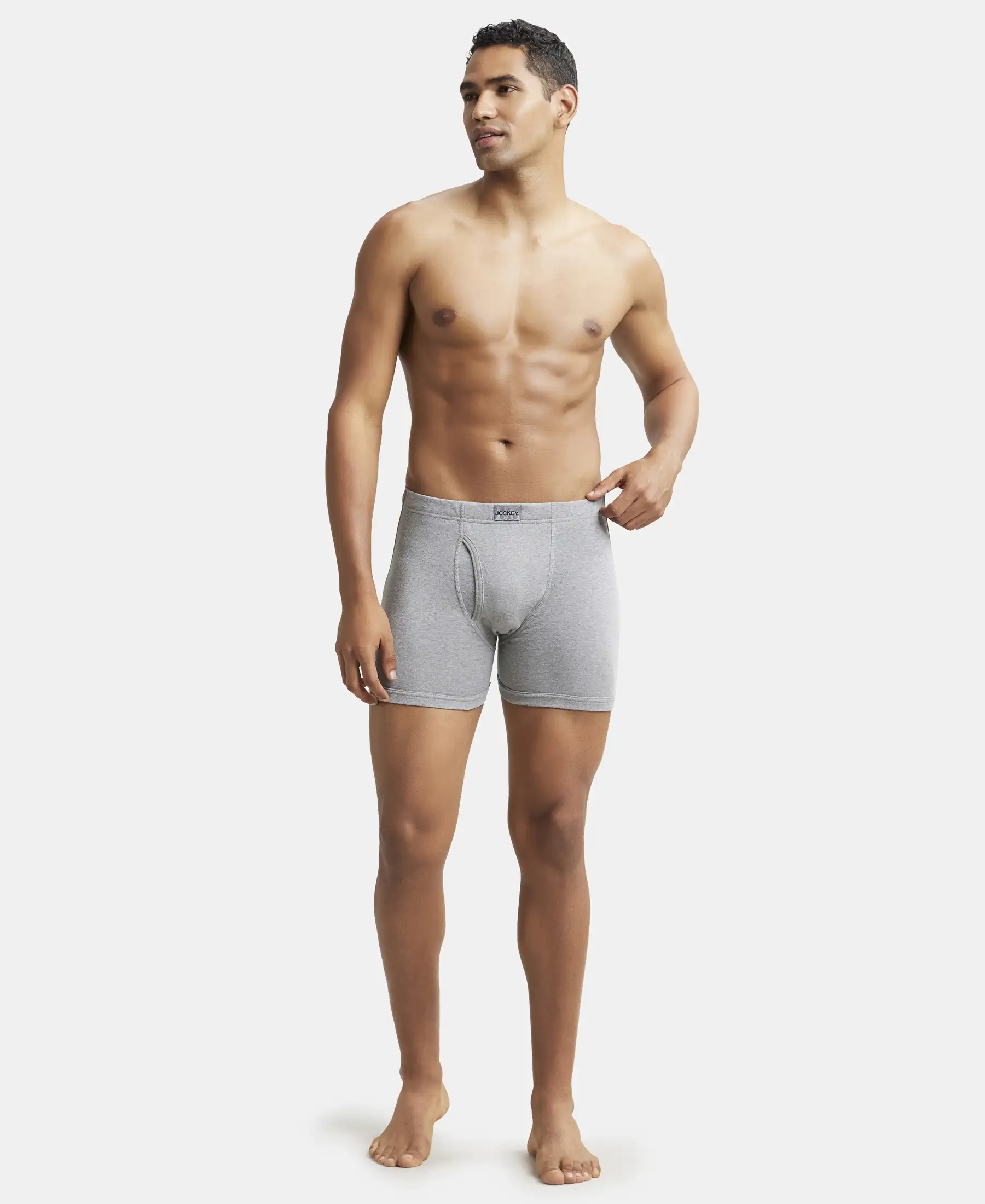 Super Combed Cotton Rib Solid Boxer Brief with Ultrasoft and Durable Waistband - Grey Melange - Image 4
