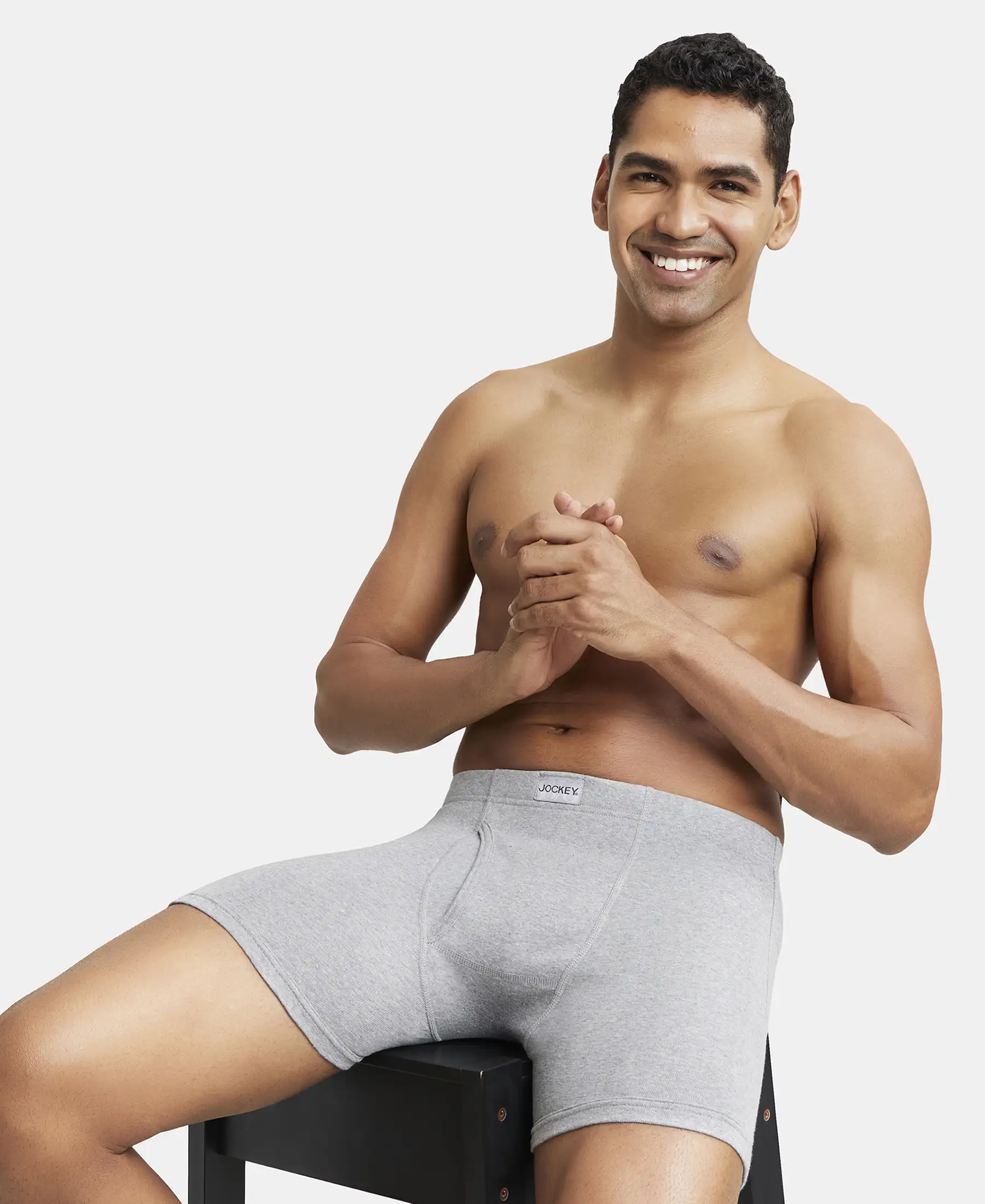 Super Combed Cotton Rib Solid Boxer Brief with Ultrasoft and Durable Waistband - Grey Melange - Image 5