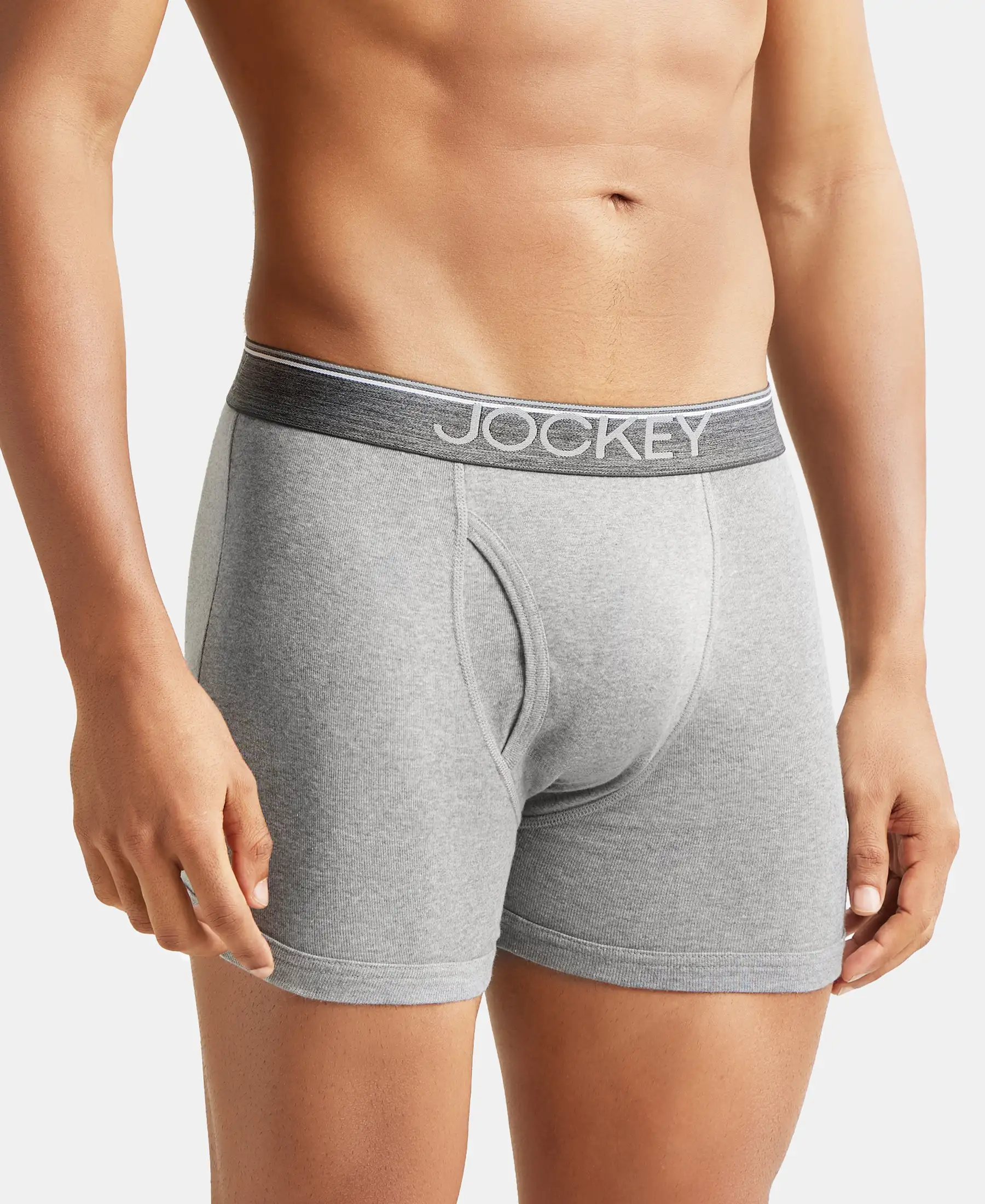 Super Combed Cotton Rib Solid Boxer Brief with Ultrasoft and Durable Waistband - Grey Melange - Image 2