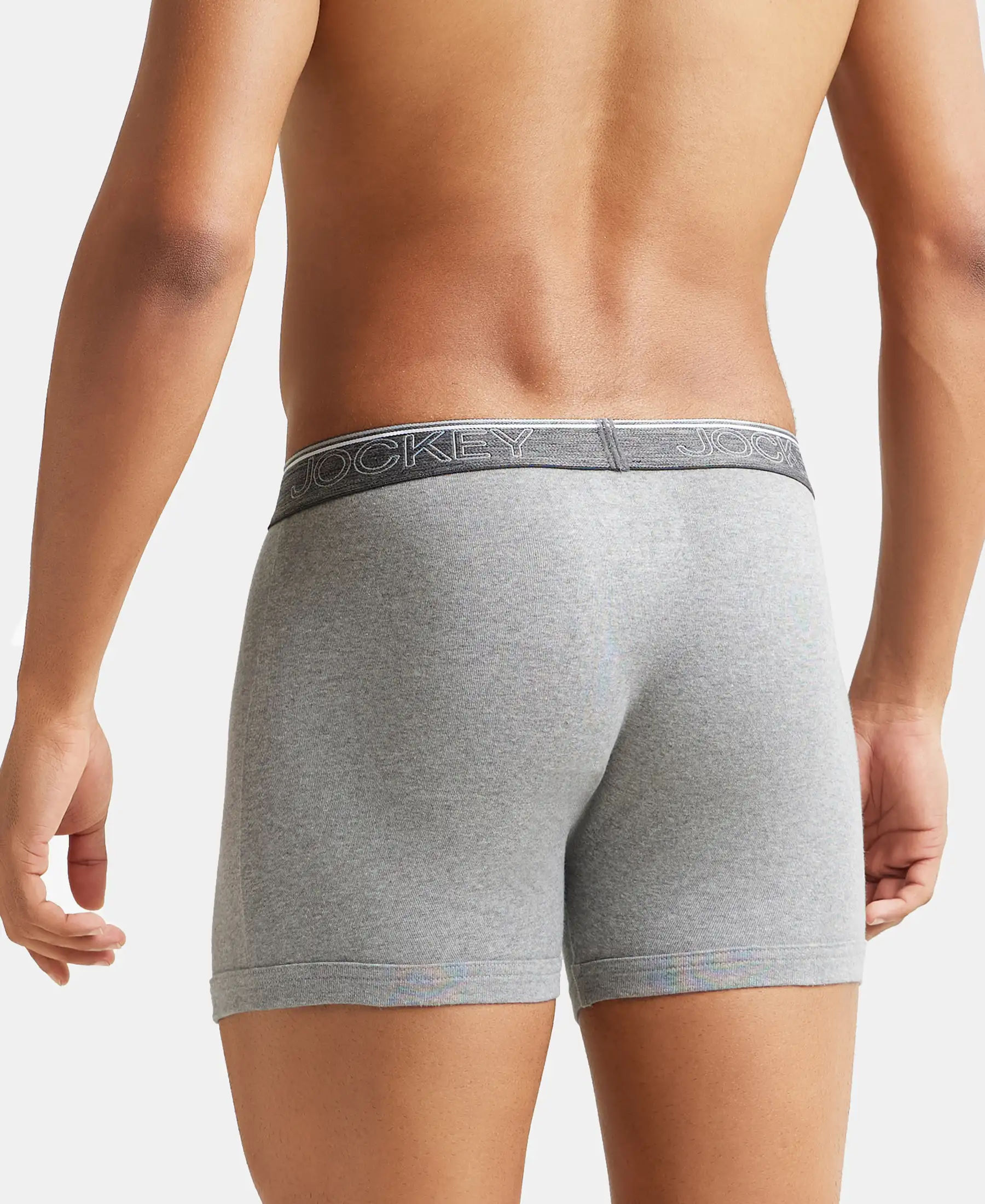 Super Combed Cotton Rib Solid Boxer Brief with Ultrasoft and Durable Waistband - Grey Melange - Image 3