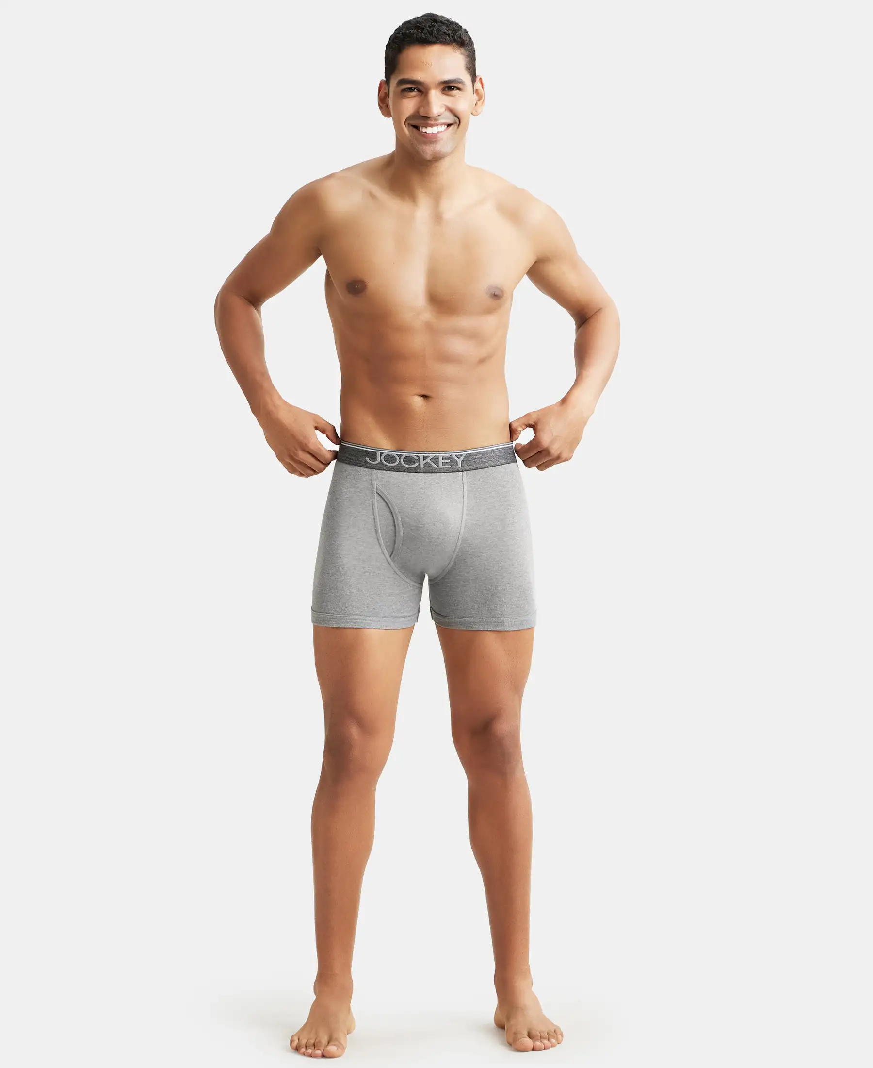 Super Combed Cotton Rib Solid Boxer Brief with Ultrasoft and Durable Waistband - Grey Melange - Image 4