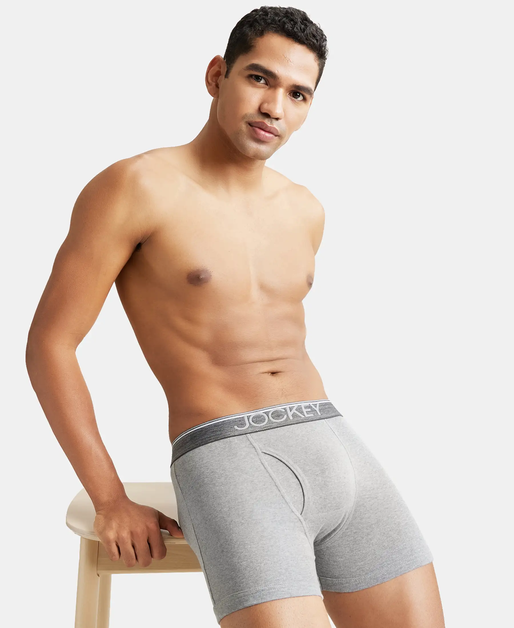 Super Combed Cotton Rib Solid Boxer Brief with Ultrasoft and Durable Waistband - Grey Melange - Image 5
