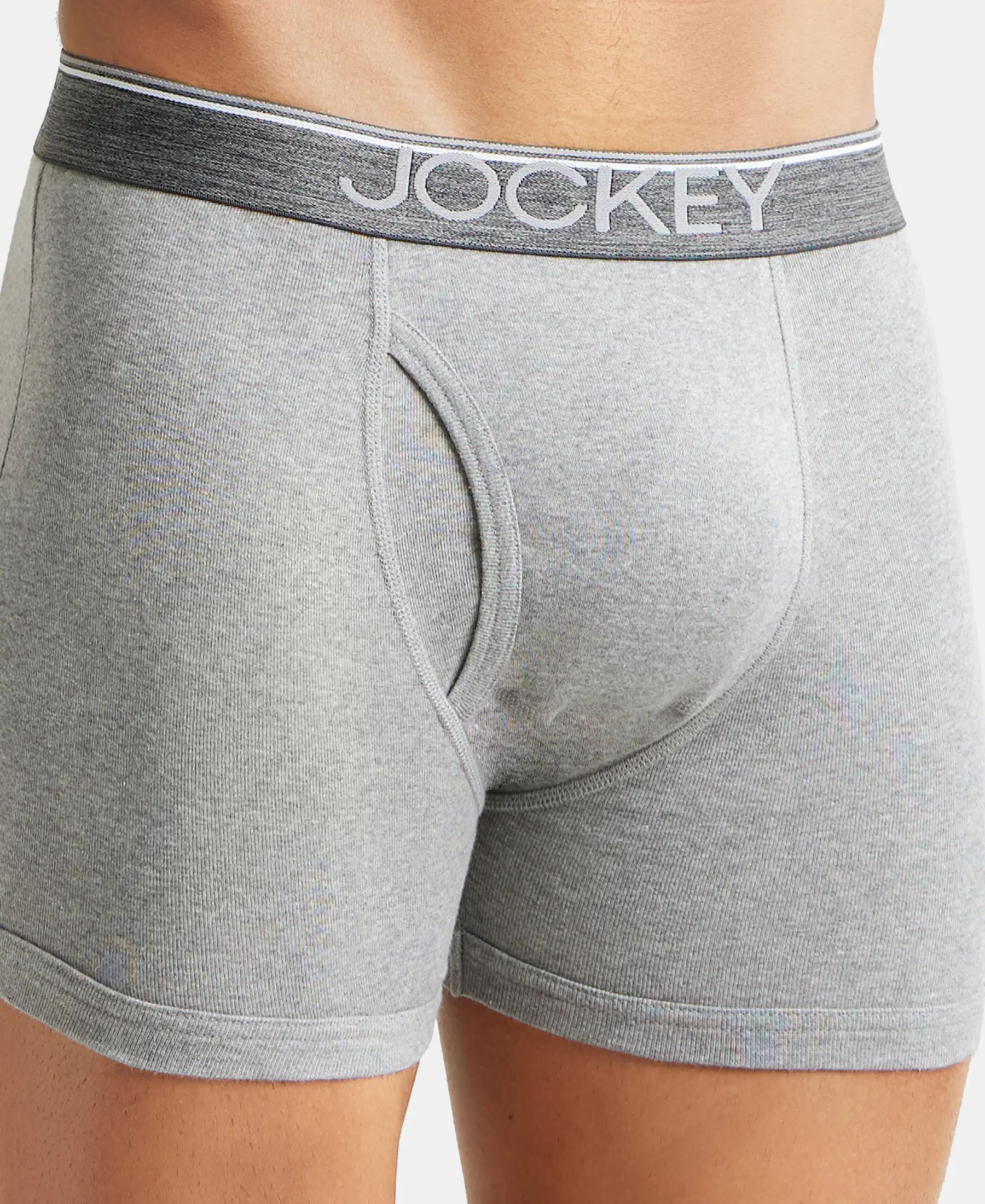Super Combed Cotton Rib Solid Boxer Brief with Ultrasoft and Durable Waistband - Grey Melange - Image 6