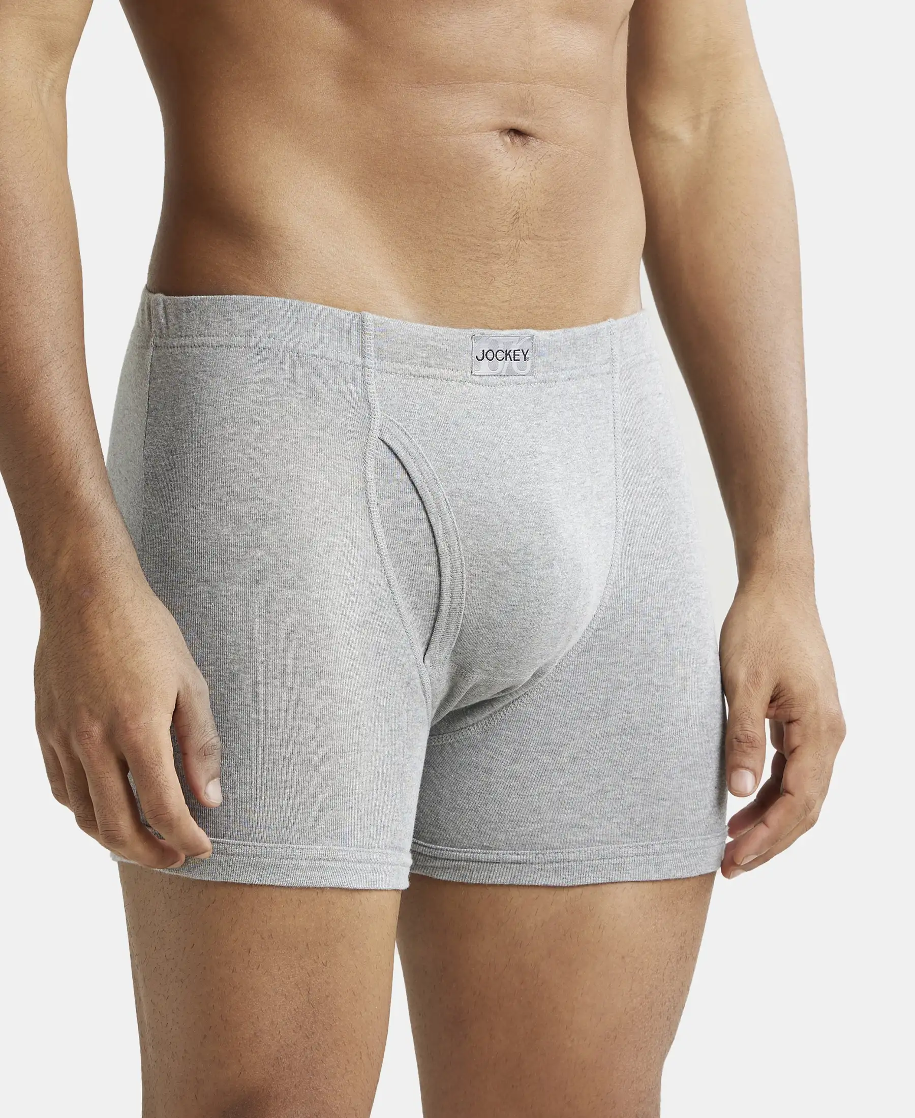 Super Combed Cotton Rib Solid Boxer Brief with Ultrasoft and Durable Waistband - Grey Melange (Pack of 2) - Image 2