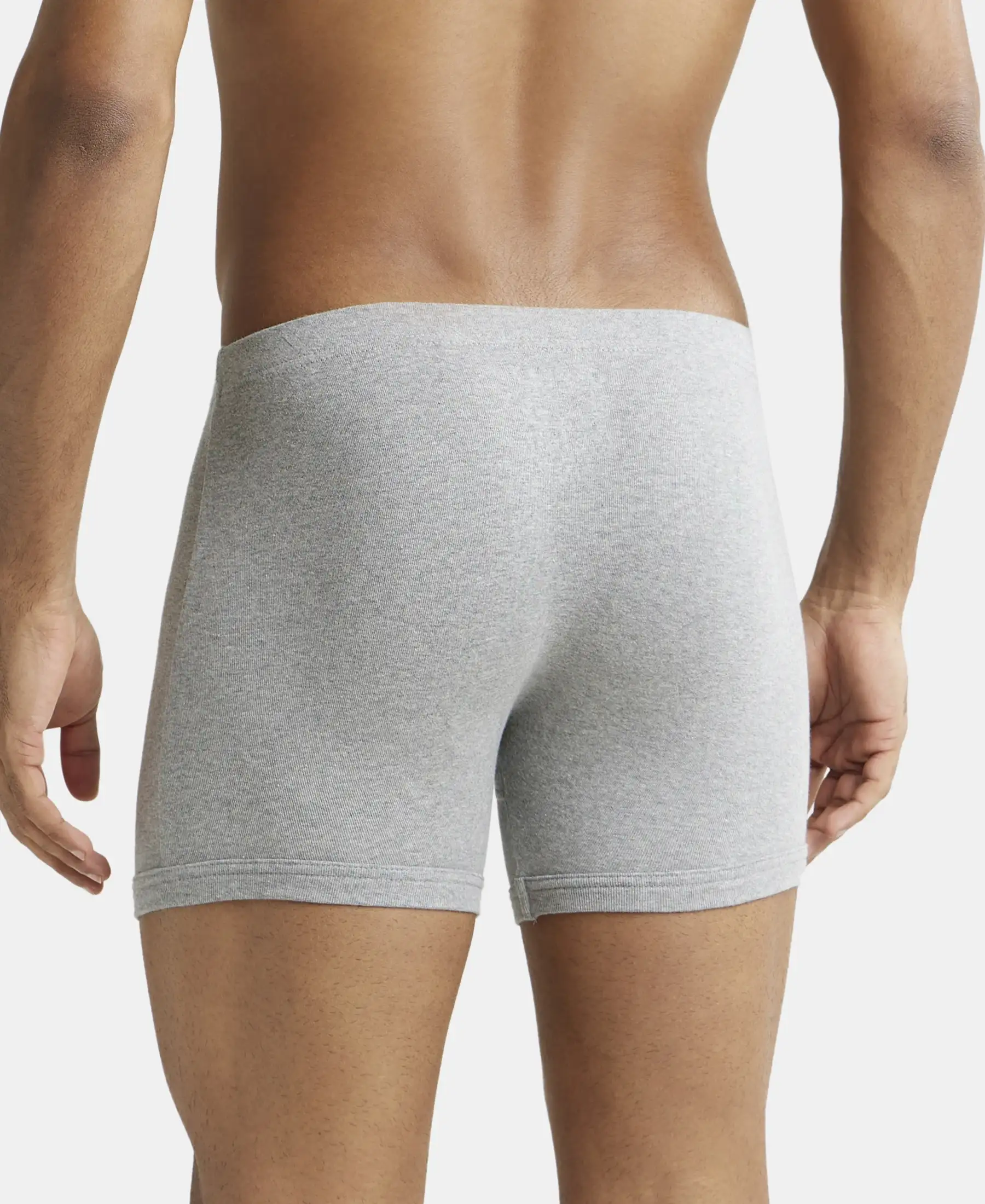 Super Combed Cotton Rib Solid Boxer Brief with Ultrasoft and Durable Waistband - Grey Melange (Pack of 2) - Image 3