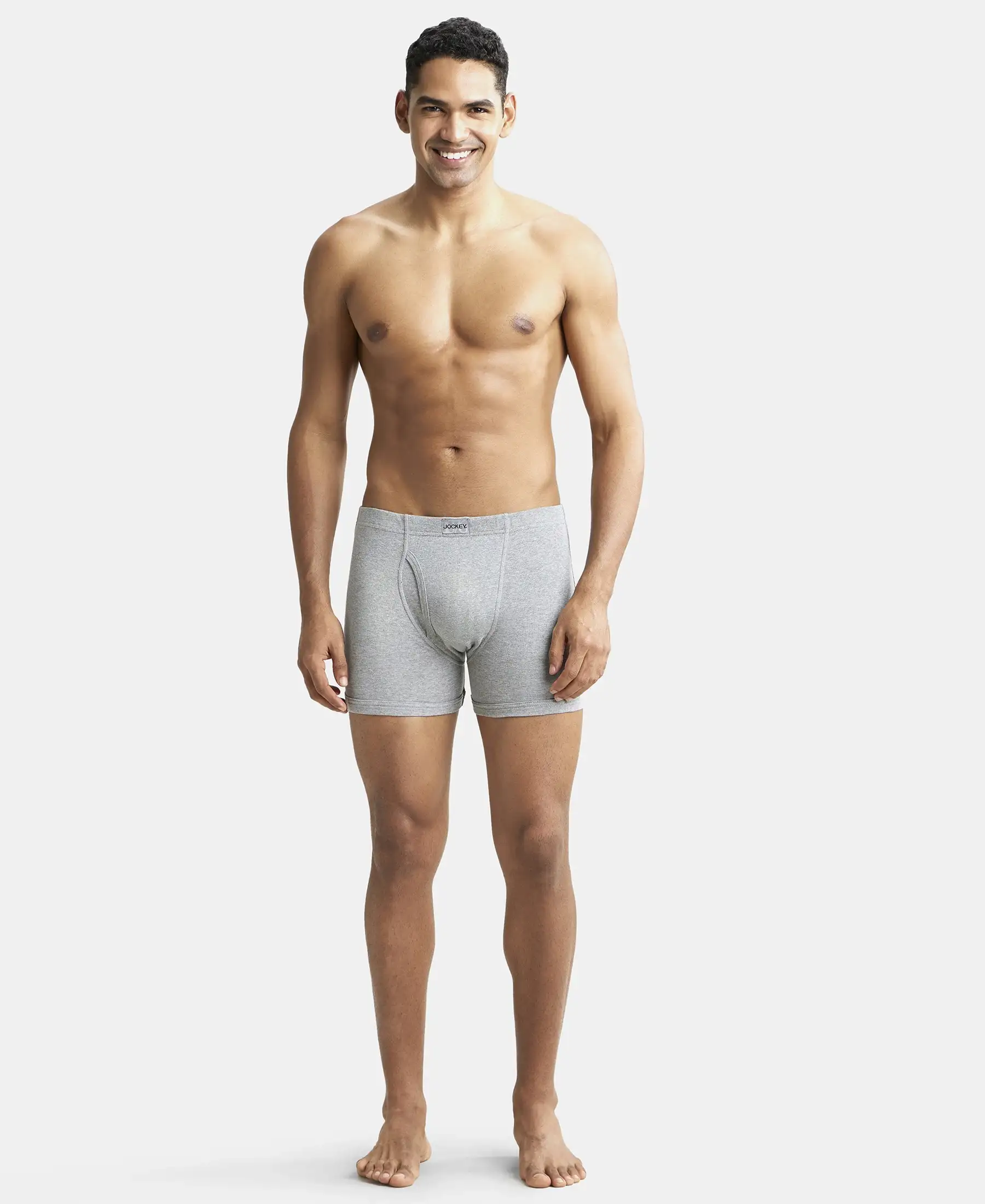 Super Combed Cotton Rib Solid Boxer Brief with Ultrasoft and Durable Waistband - Grey Melange (Pack of 2) - Image 4