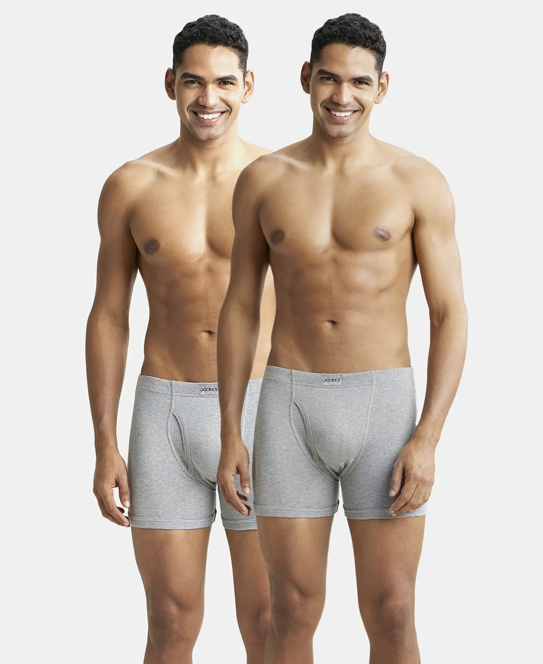 Super Combed Cotton Rib Solid Boxer Brief with Ultrasoft and Durable Waistband - Grey Melange (Pack of 2) - Image 5