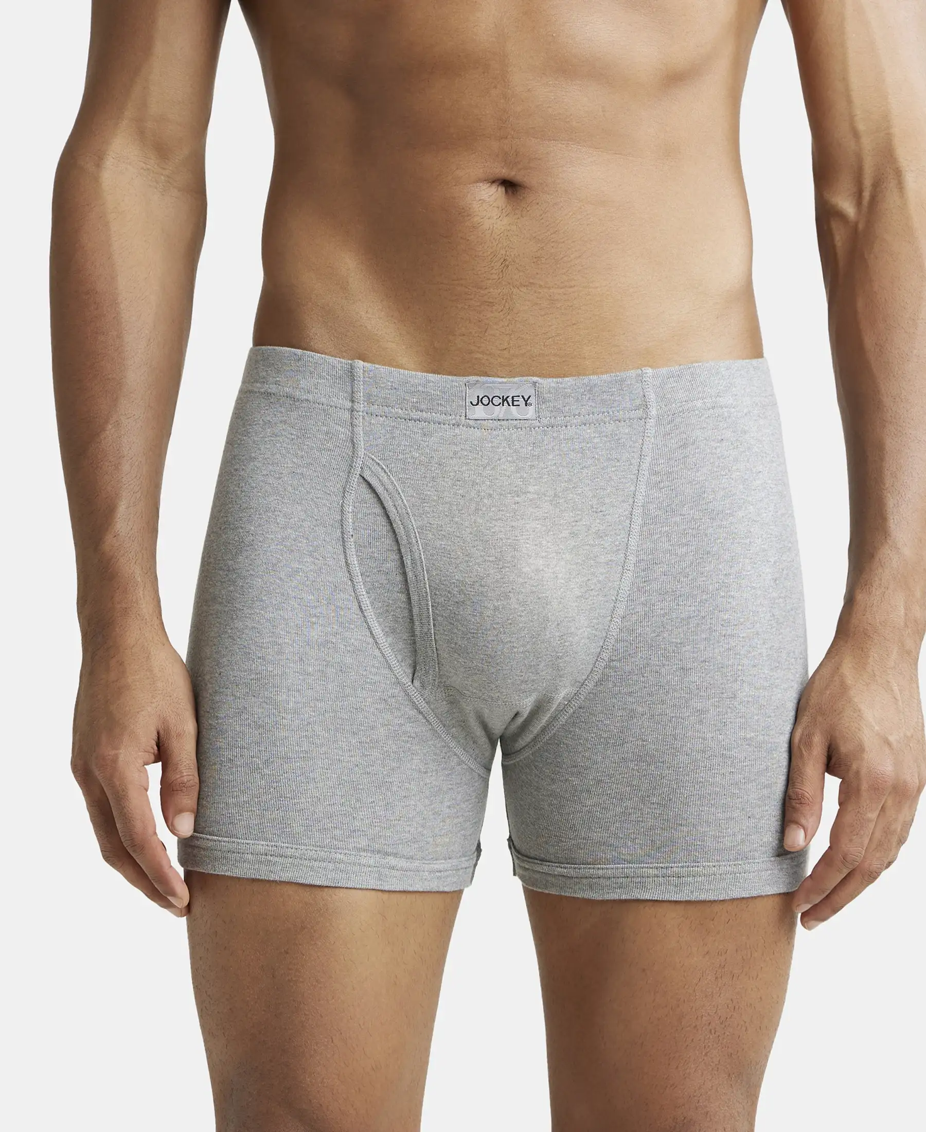 Super Combed Cotton Rib Solid Boxer Brief with Ultrasoft and Durable Waistband - Grey Melange (Pack of 2) - Image 7