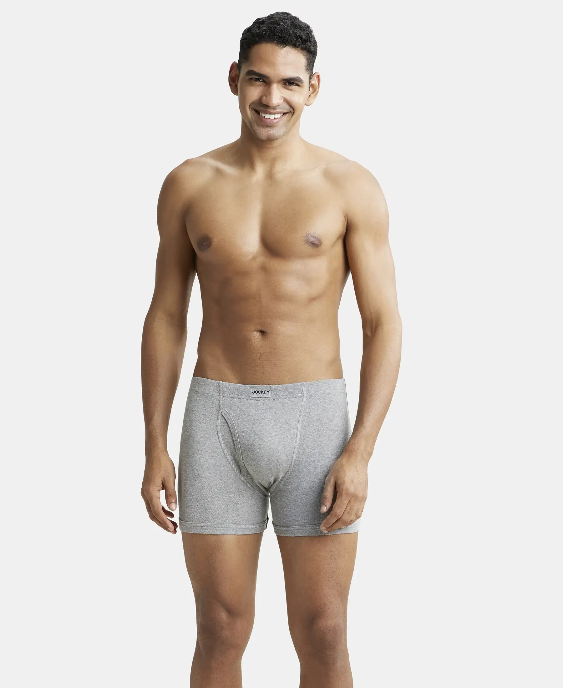 Super Combed Cotton Rib Solid Boxer Brief with Ultrasoft and Durable Waistband - Grey Melange (Pack of 2) - Image 8