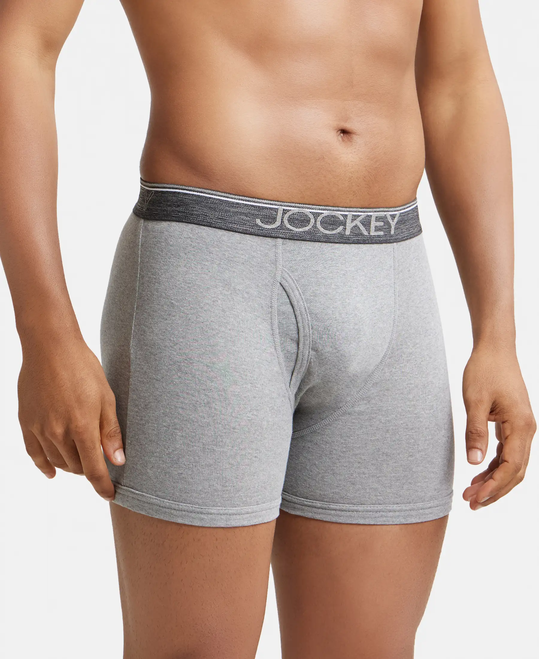 Super Combed Cotton Rib Solid Boxer Brief with Ultrasoft and Durable Waistband - Grey Melange (Pack of 2) - Image 2