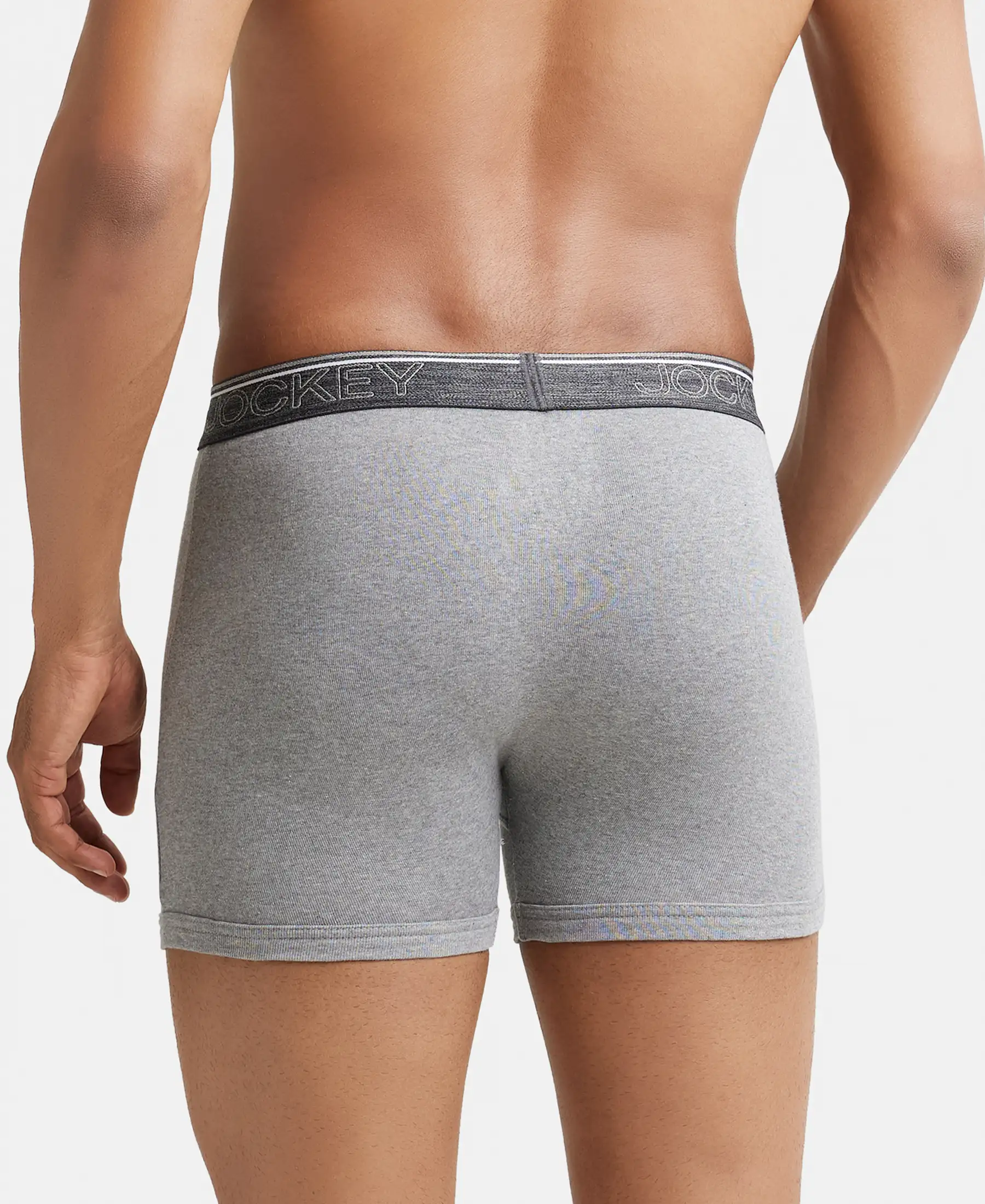 Super Combed Cotton Rib Solid Boxer Brief with Ultrasoft and Durable Waistband - Grey Melange (Pack of 2) - Image 3