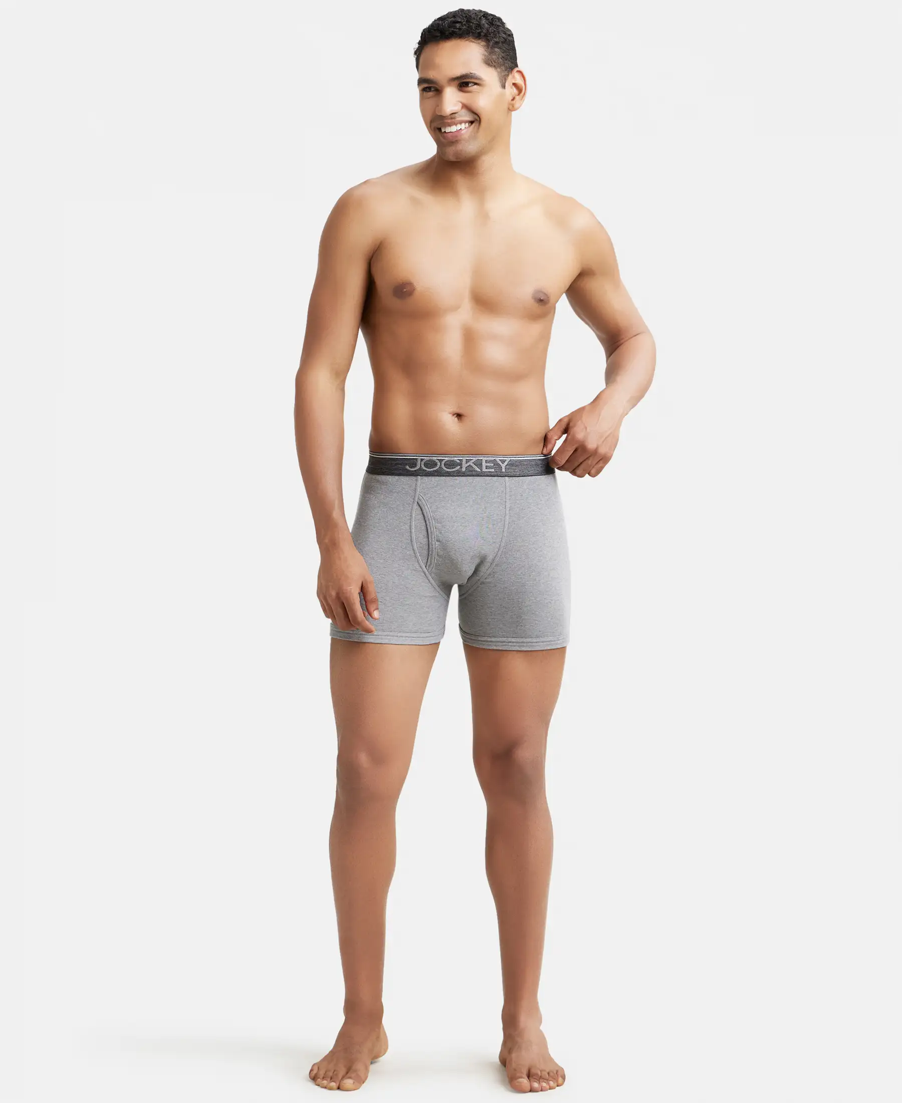 Super Combed Cotton Rib Solid Boxer Brief with Ultrasoft and Durable Waistband - Grey Melange (Pack of 2) - Image 4