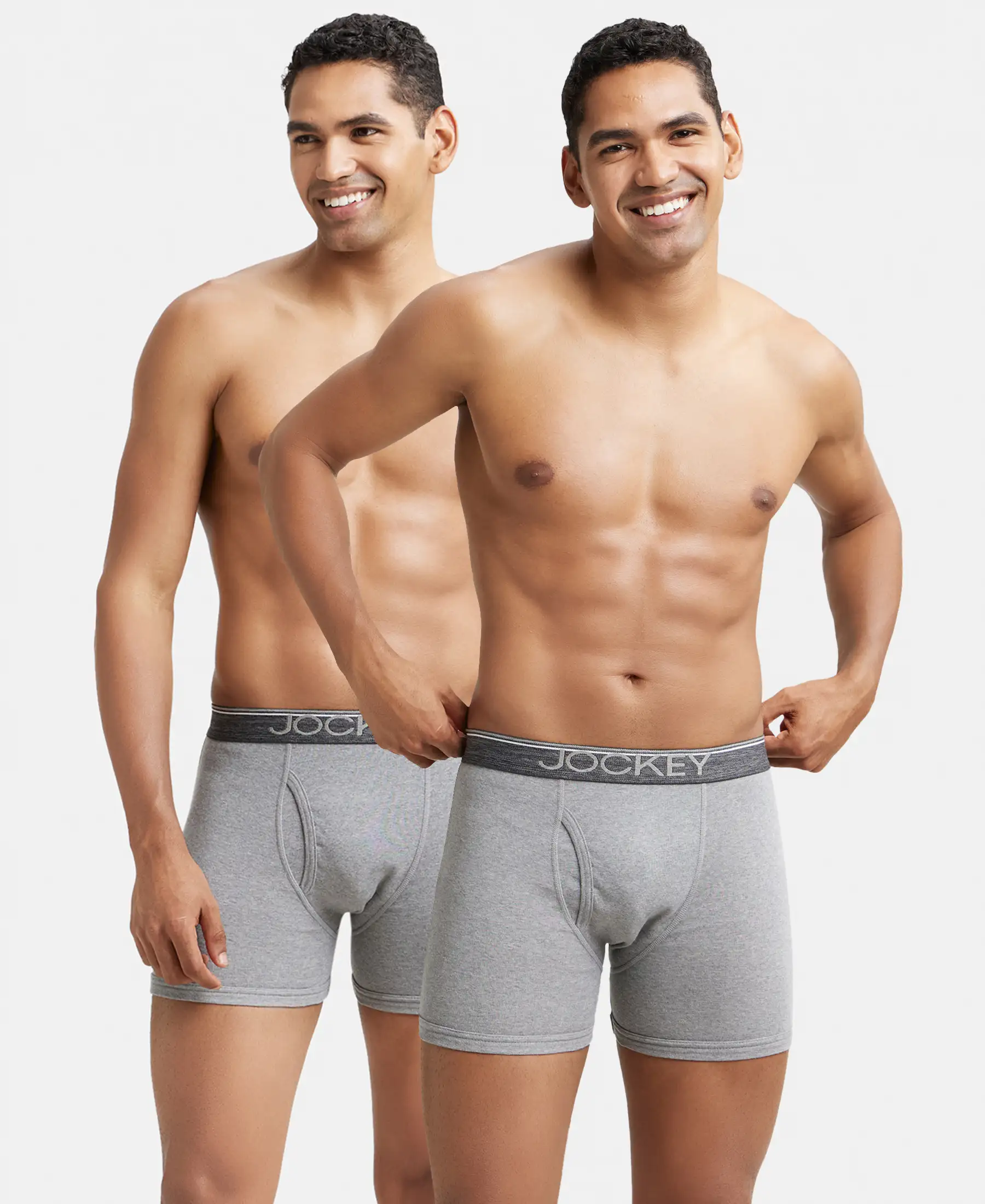 Super Combed Cotton Rib Solid Boxer Brief with Ultrasoft and Durable Waistband - Grey Melange (Pack of 2) - Image 5