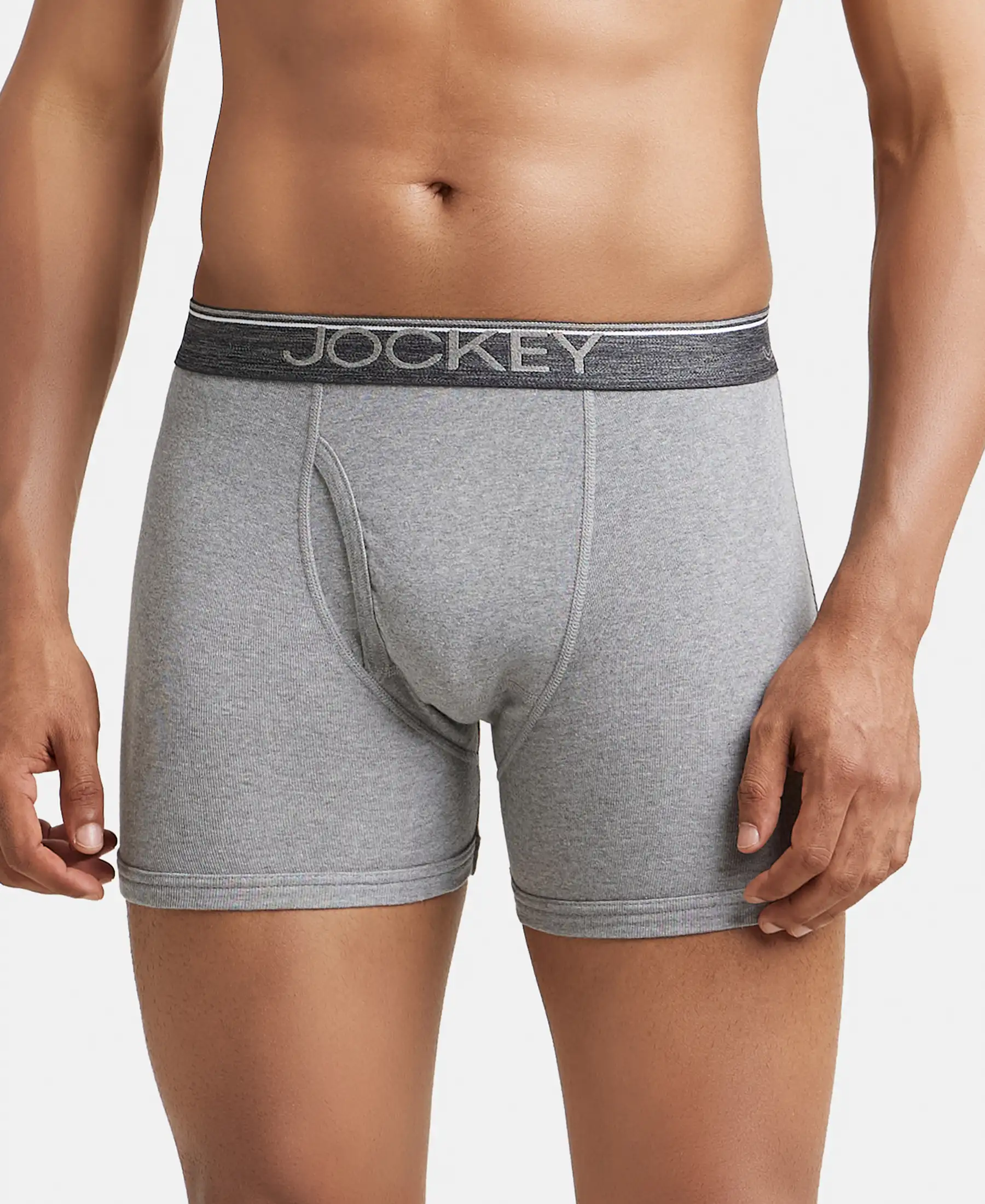 Super Combed Cotton Rib Solid Boxer Brief with Ultrasoft and Durable Waistband - Grey Melange (Pack of 2) - Image 6