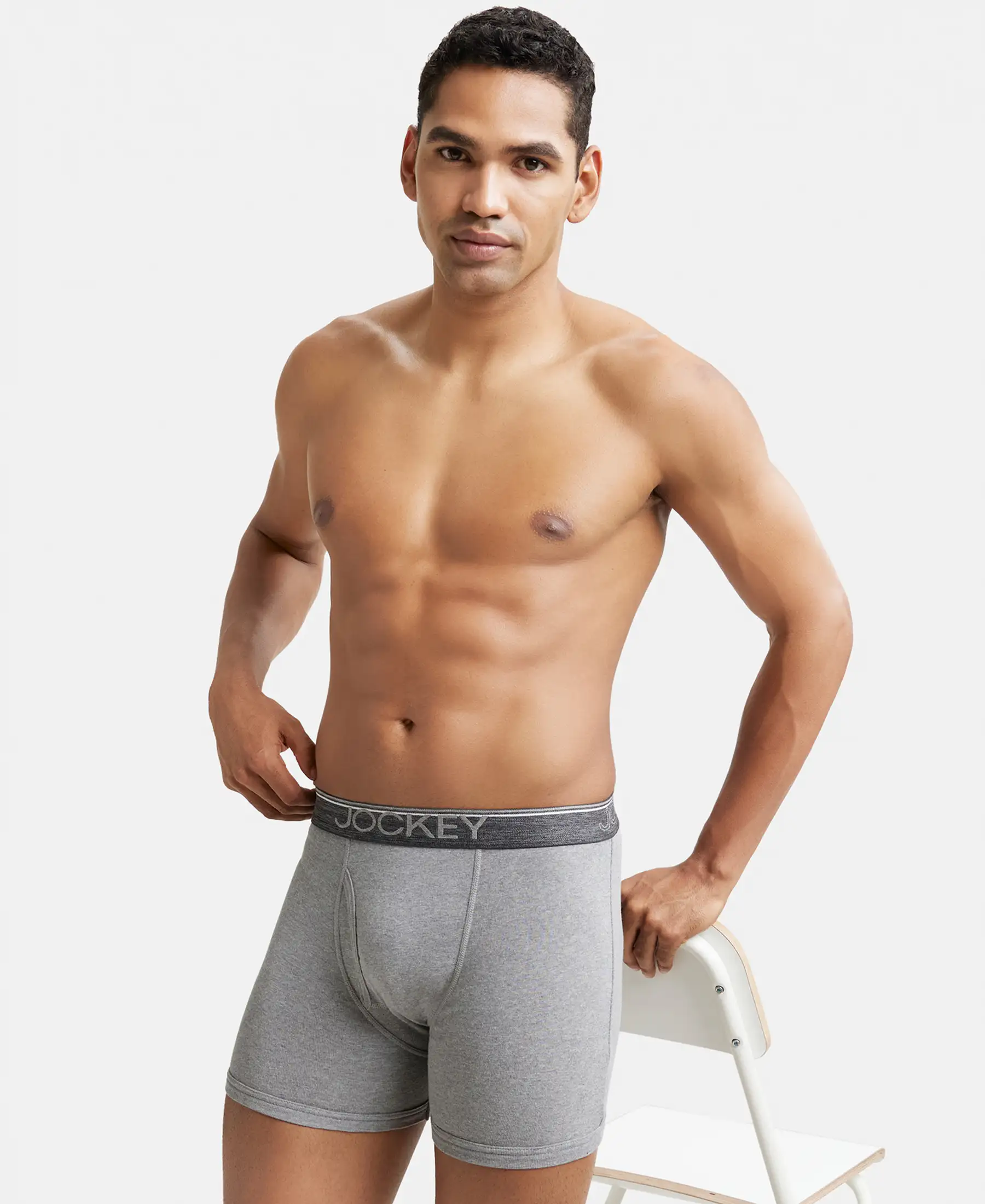 Super Combed Cotton Rib Solid Boxer Brief with Ultrasoft and Durable Waistband - Grey Melange (Pack of 2) - Image 7