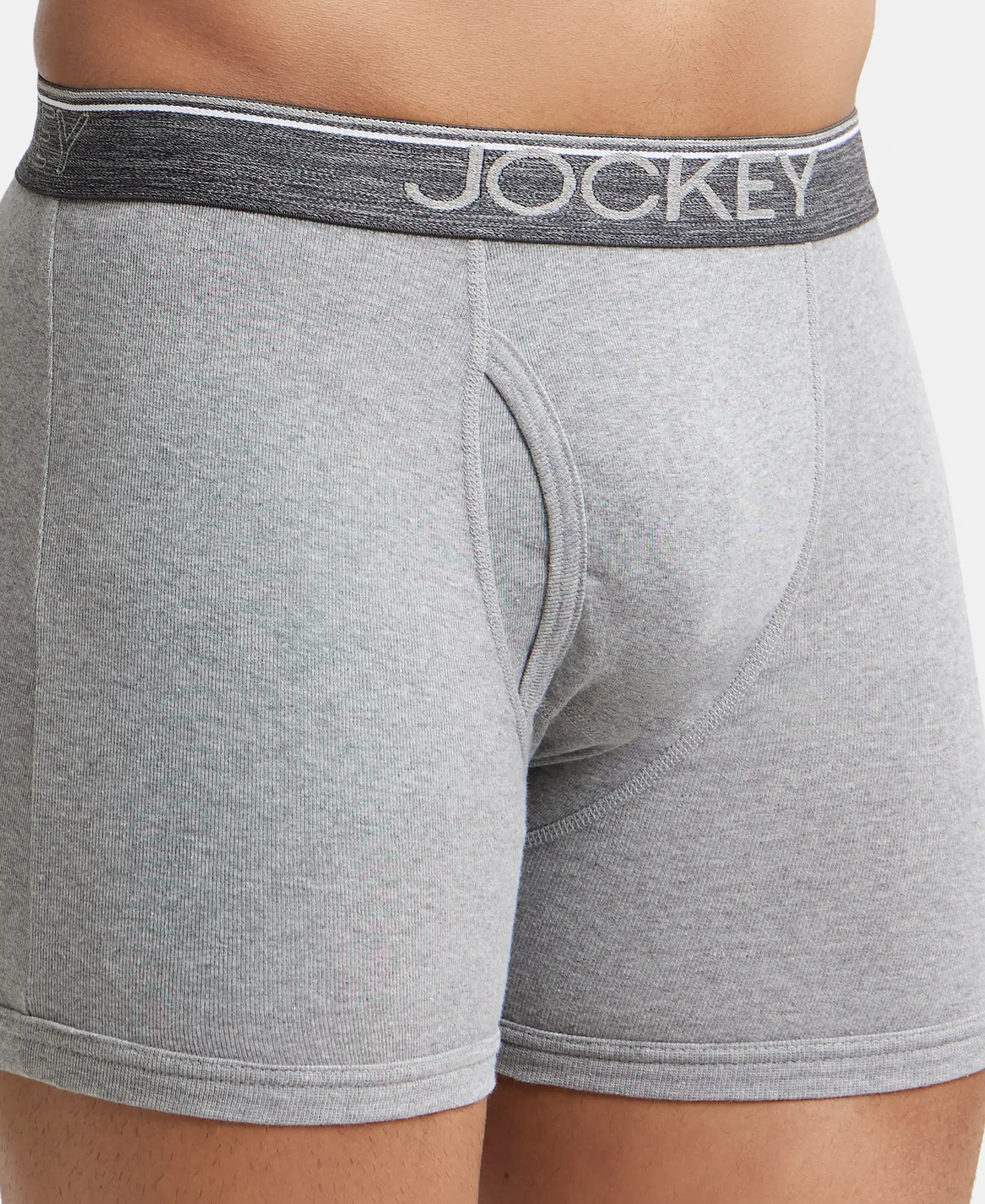 Super Combed Cotton Rib Solid Boxer Brief with Ultrasoft and Durable Waistband - Grey Melange (Pack of 2) - Image 8