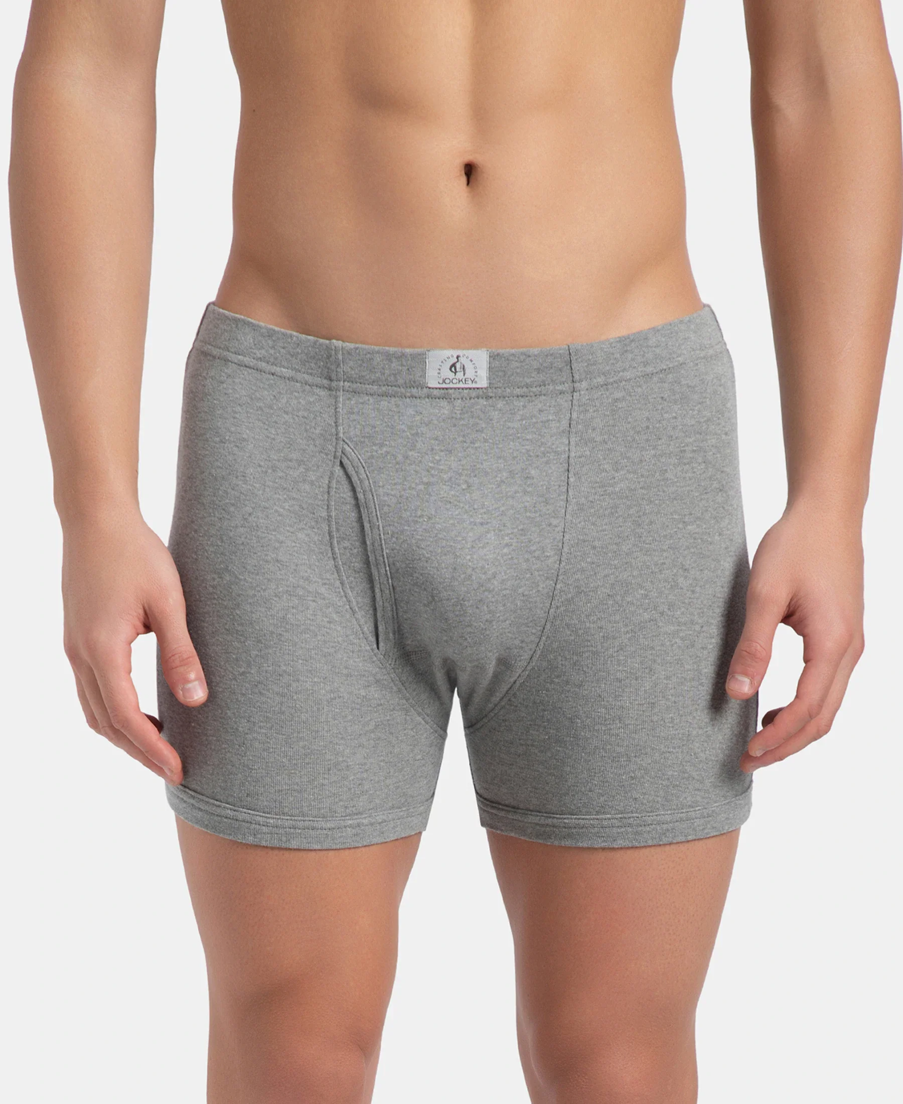 Super Combed Cotton Rib Solid Boxer Brief with Ultrasoft and Durable Waistband - Grey Melange, Port Royale & Dark Denim (Pack of 3) - Image 8