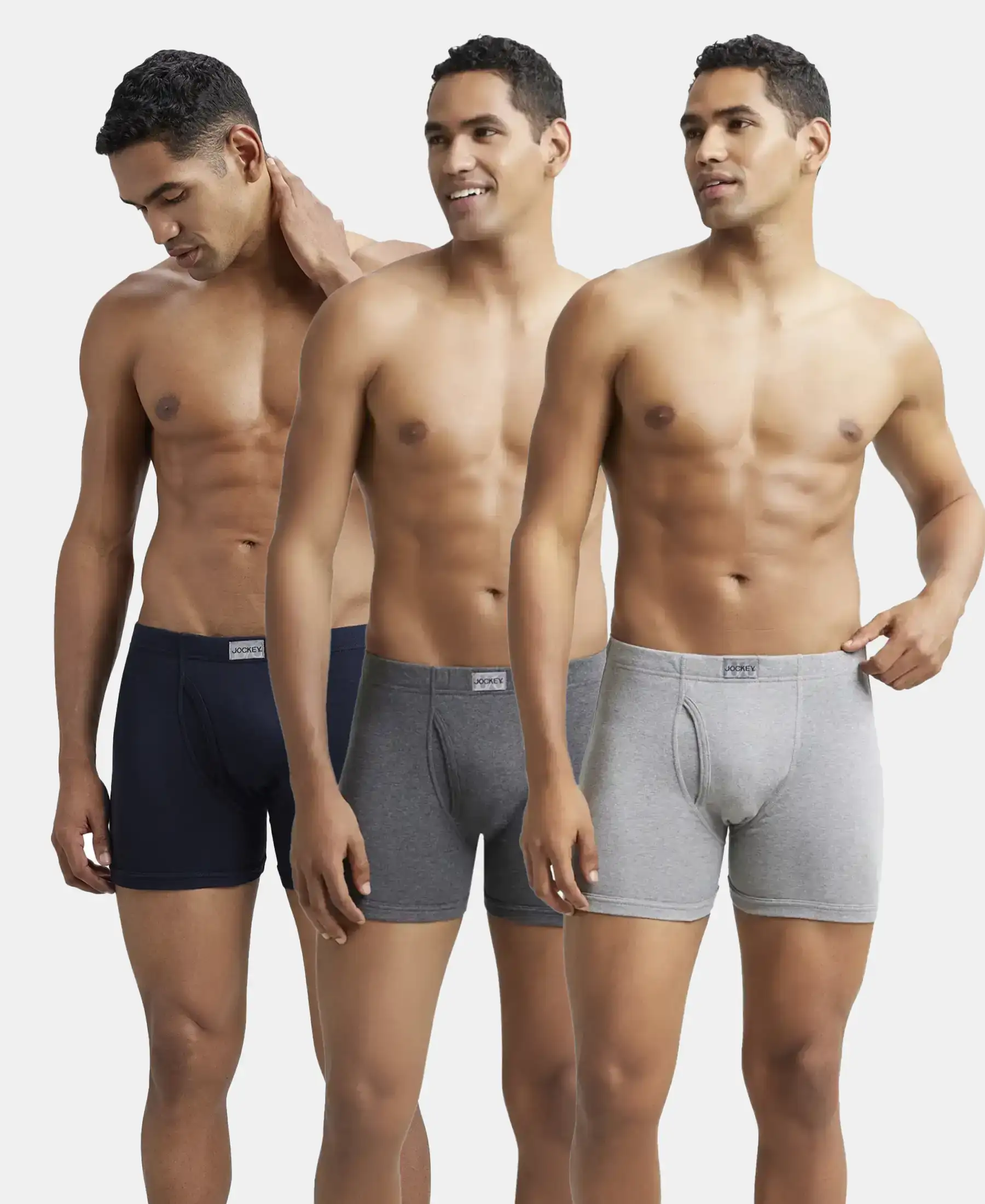 Super Combed Cotton Rib Solid Boxer Brief with Ultrasoft and Durable Waistband - Navy/Charcoal Melange/Grey Melange (Pack of 3)