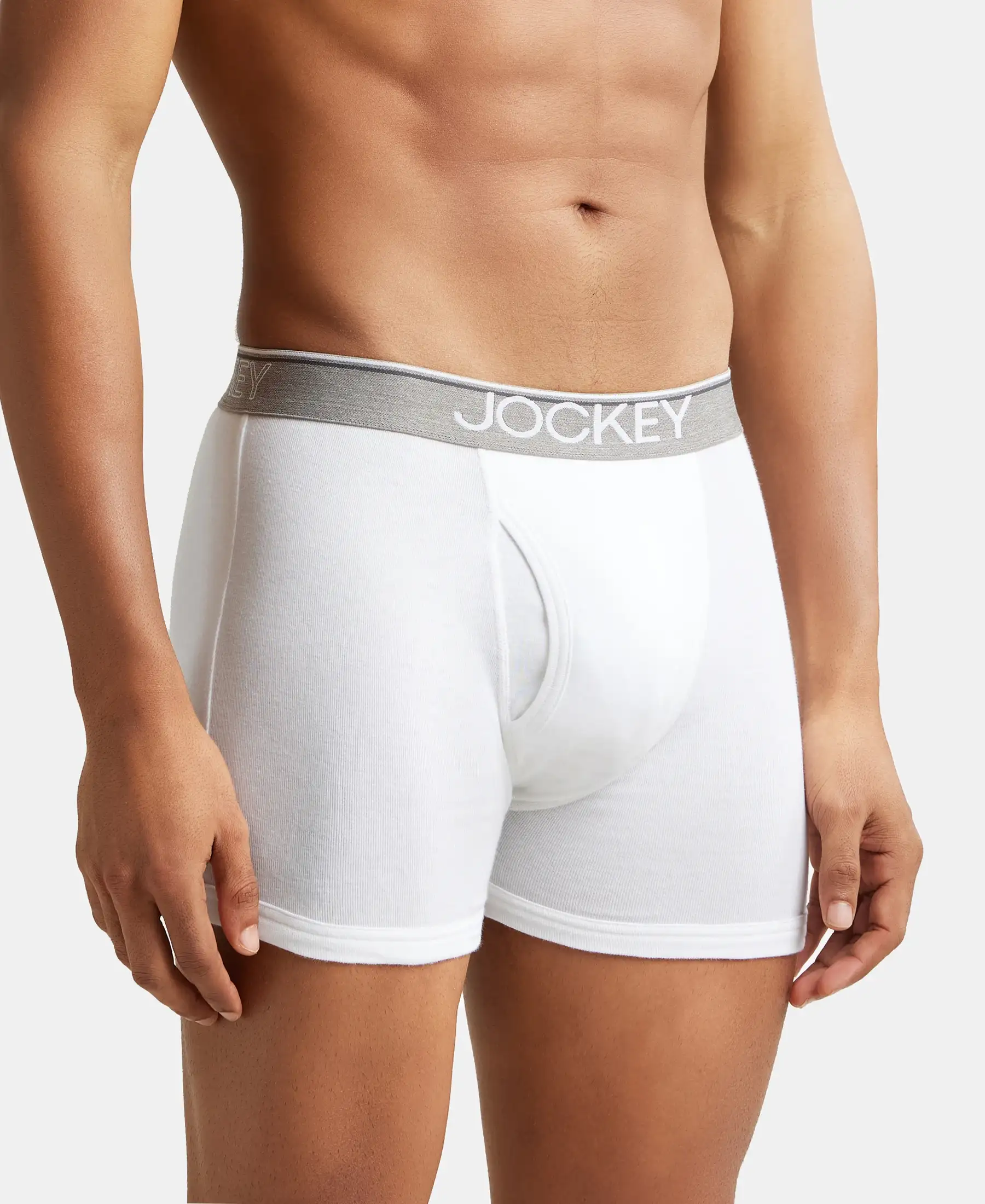 Super Combed Cotton Rib Solid Boxer Brief with Ultrasoft and Durable Waistband - White (Pack of 2) - Image 2