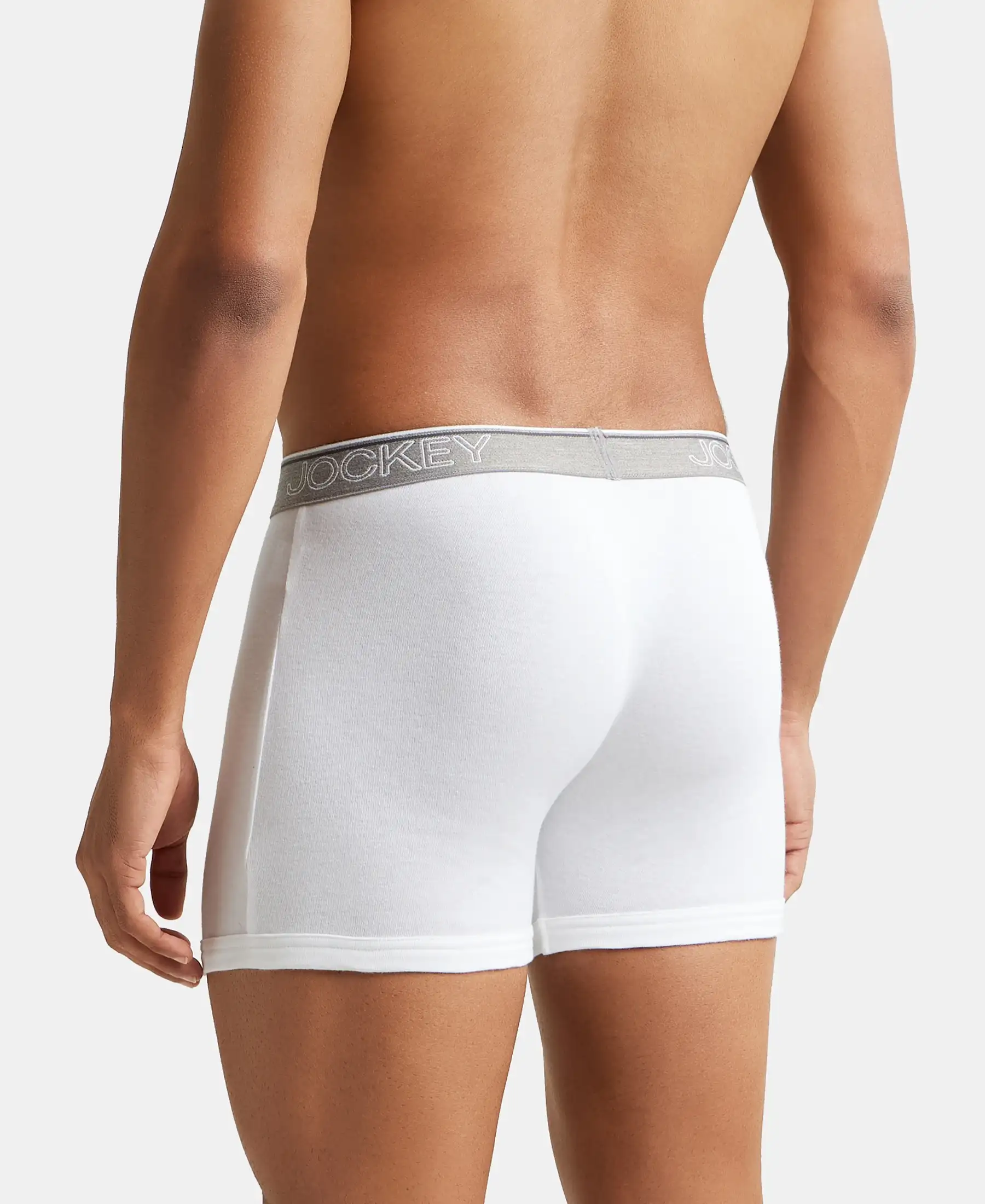 Super Combed Cotton Rib Solid Boxer Brief with Ultrasoft and Durable Waistband - White (Pack of 2) - Image 3