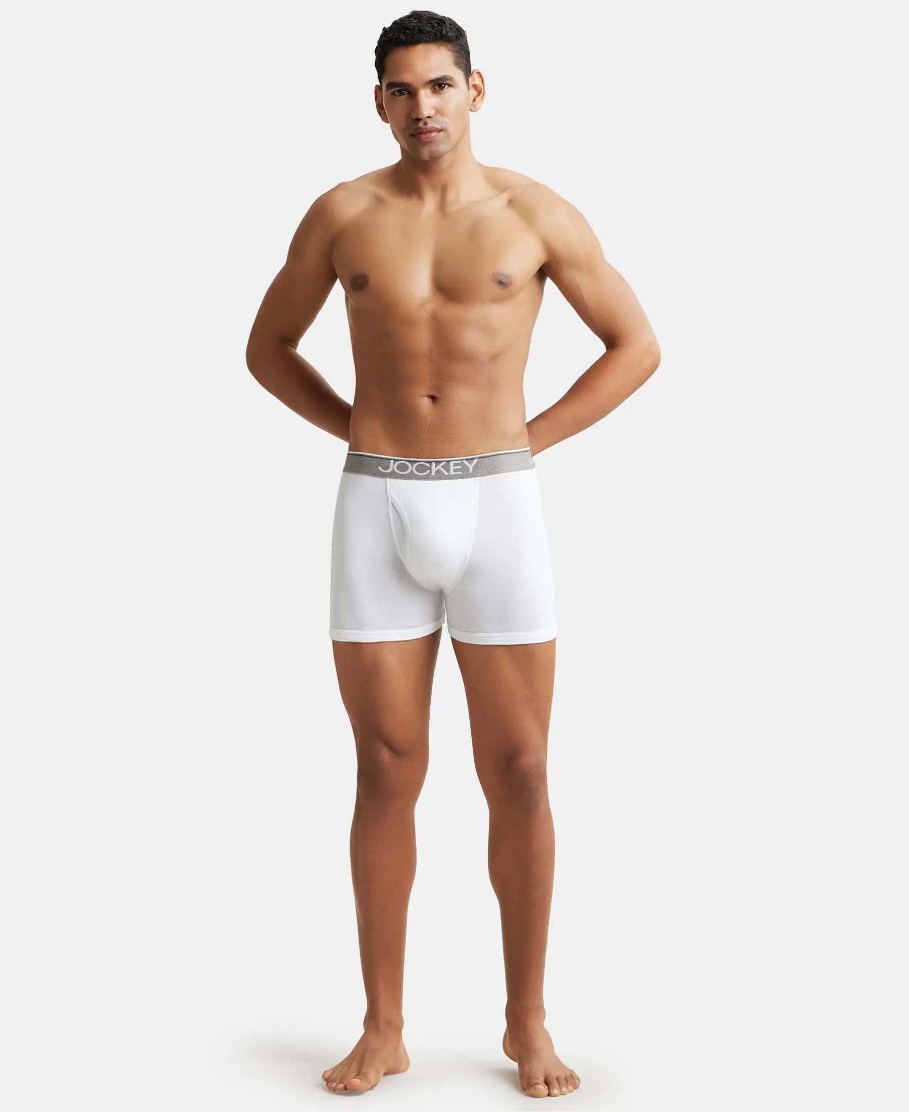 Super Combed Cotton Rib Solid Boxer Brief with Ultrasoft and Durable Waistband - White (Pack of 2) - Image 4