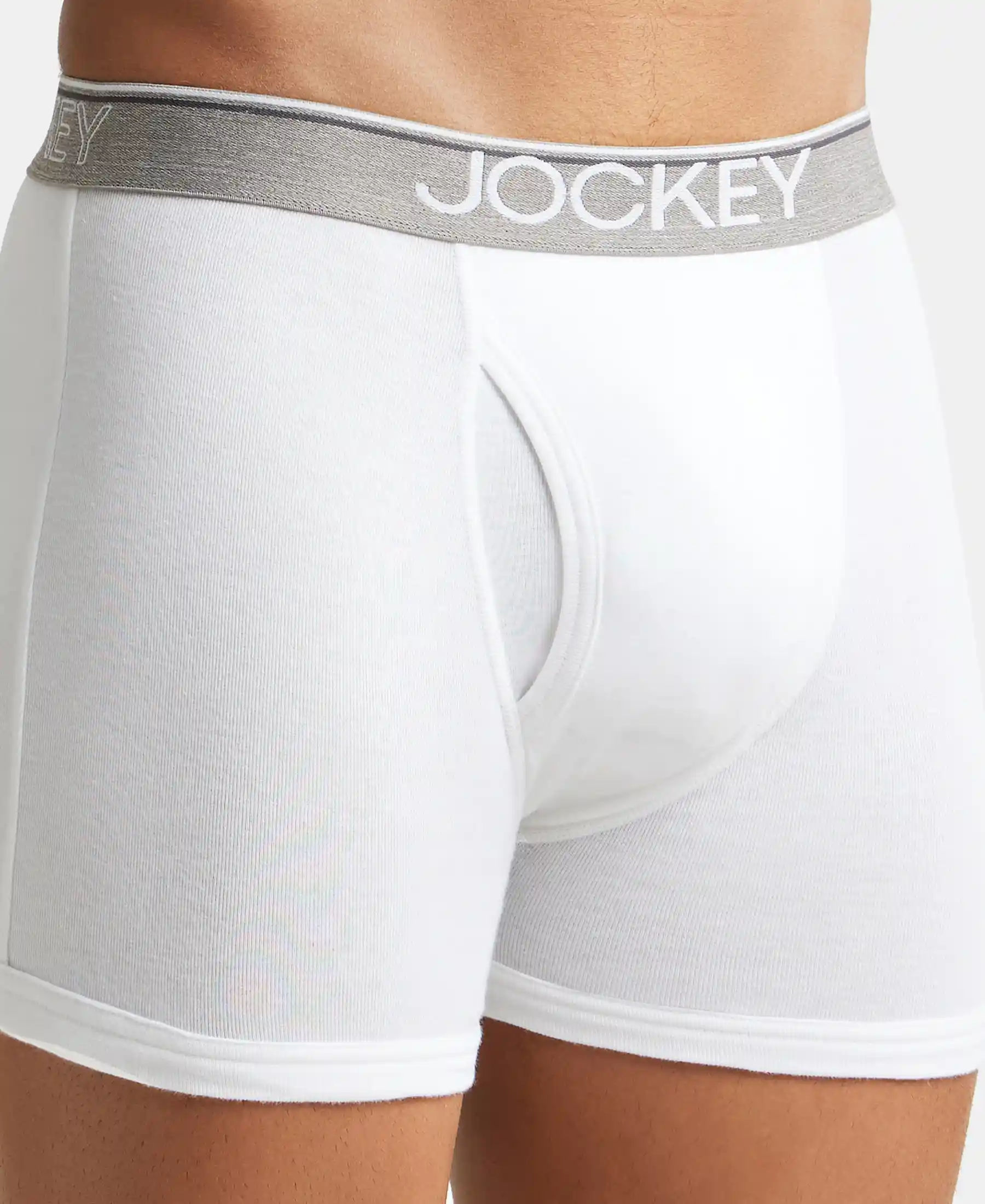 Super Combed Cotton Rib Solid Boxer Brief with Ultrasoft and Durable Waistband - White (Pack of 2) - Image 6