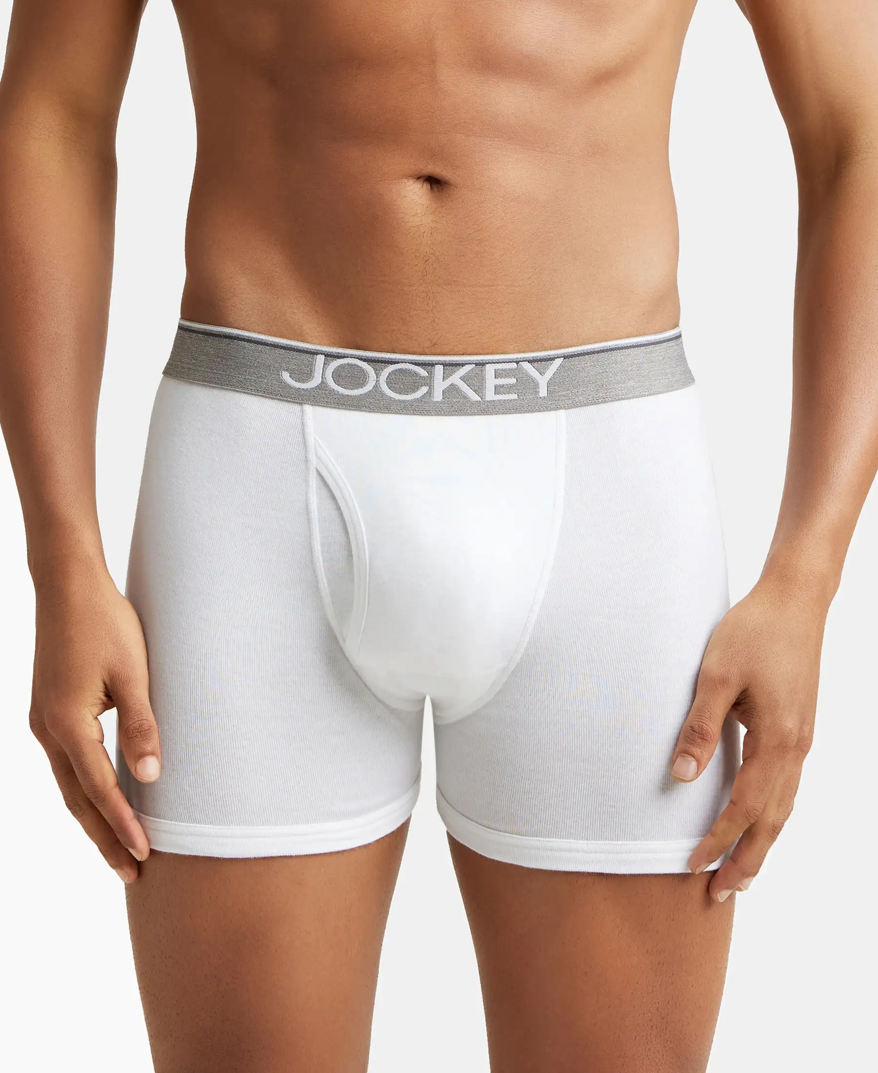 Super Combed Cotton Rib Solid Boxer Brief with Ultrasoft and Durable Waistband - White (Pack of 2) - Image 7