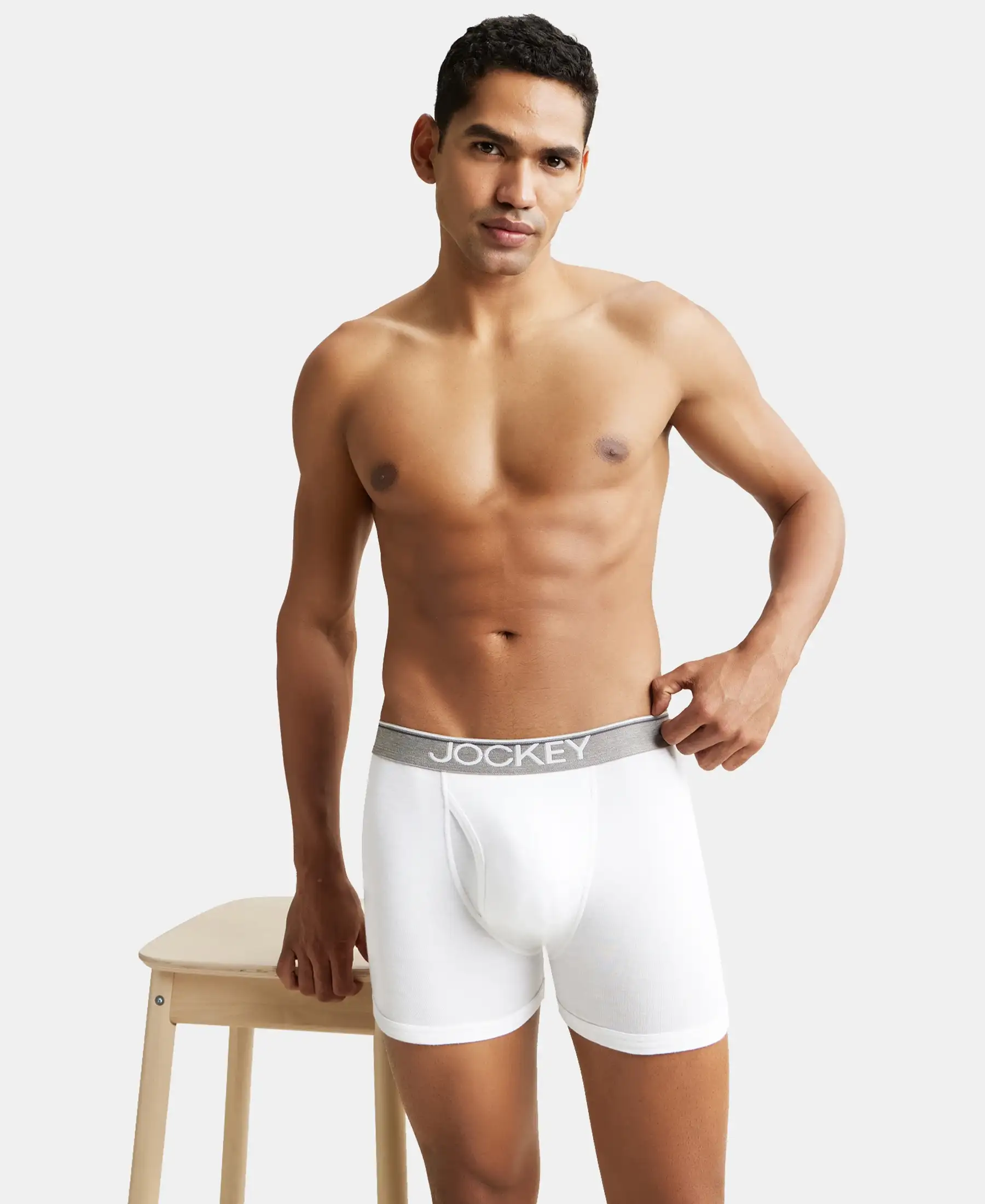 Super Combed Cotton Rib Solid Boxer Brief with Ultrasoft and Durable Waistband - White (Pack of 2) - Image 8