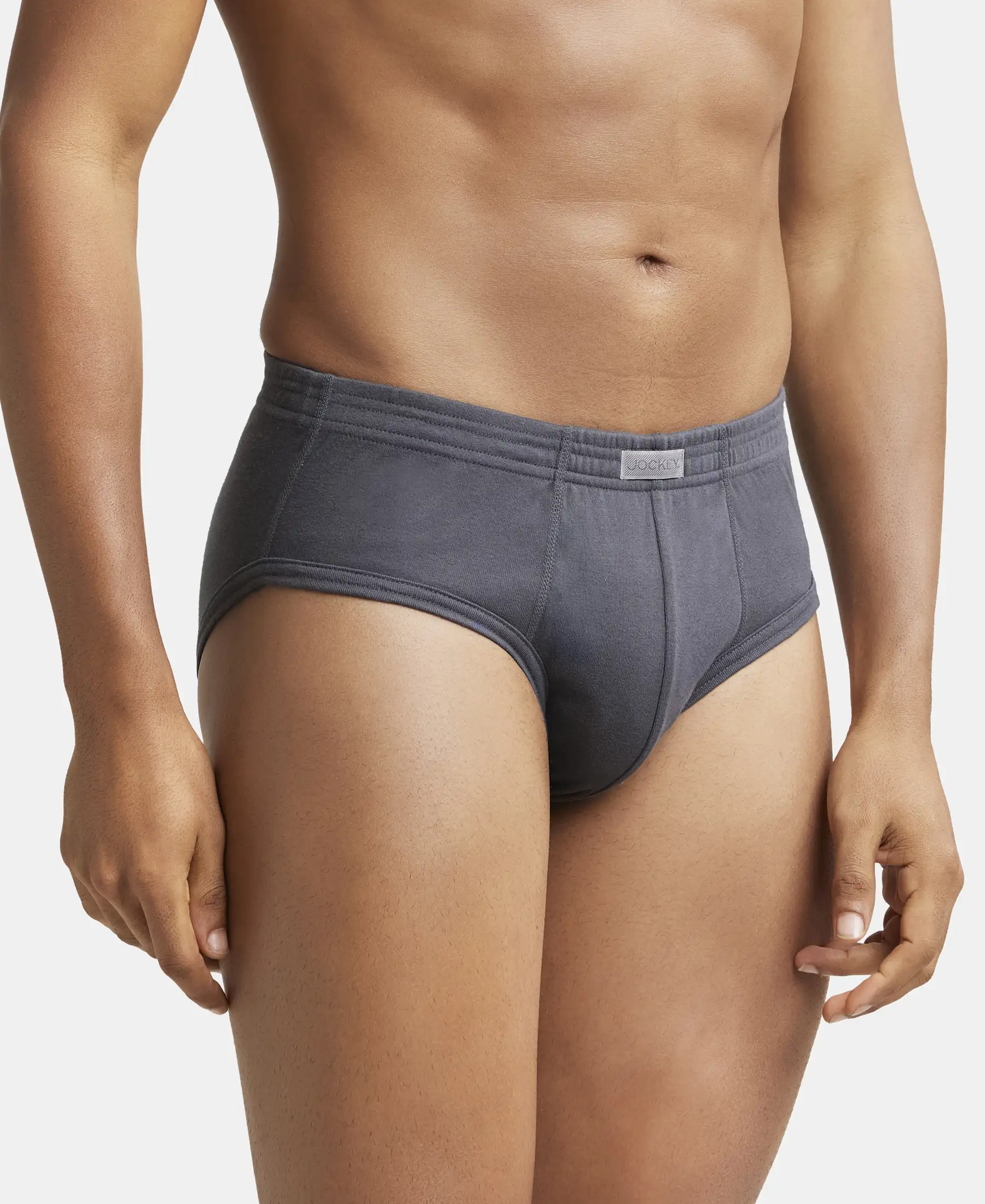 Super Combed Cotton Rib Solid Brief with StayFresh Treatment - Asphalt (Pack of 2) - Image 2